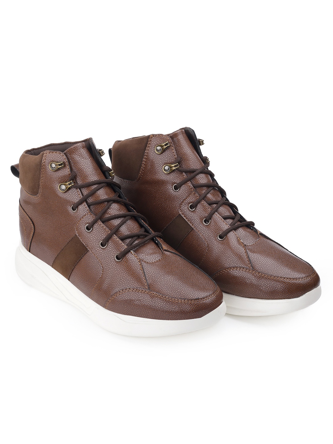 

Bxxy Men 9 Cm Hidden Elevator Height Increasing Faux Leather Sneaker Lace-up Shoes, Tan