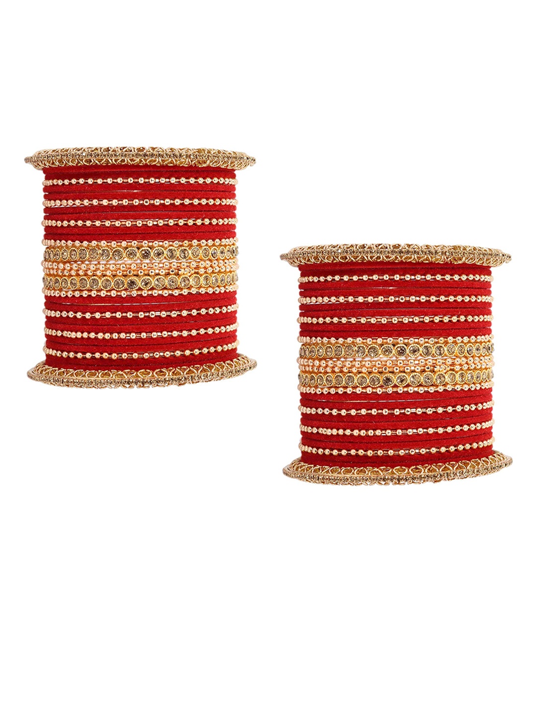 

ZULKA Set Of 46 Zircon Gemstone & Zari Dotted Bangles, Gold