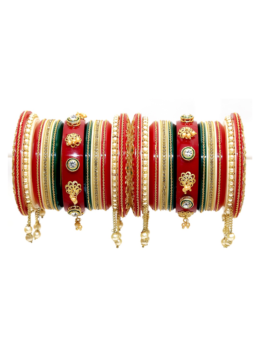 

Align Set Of 2 Gold-Plated Stone-Studded & Beaded Chuda Bangles