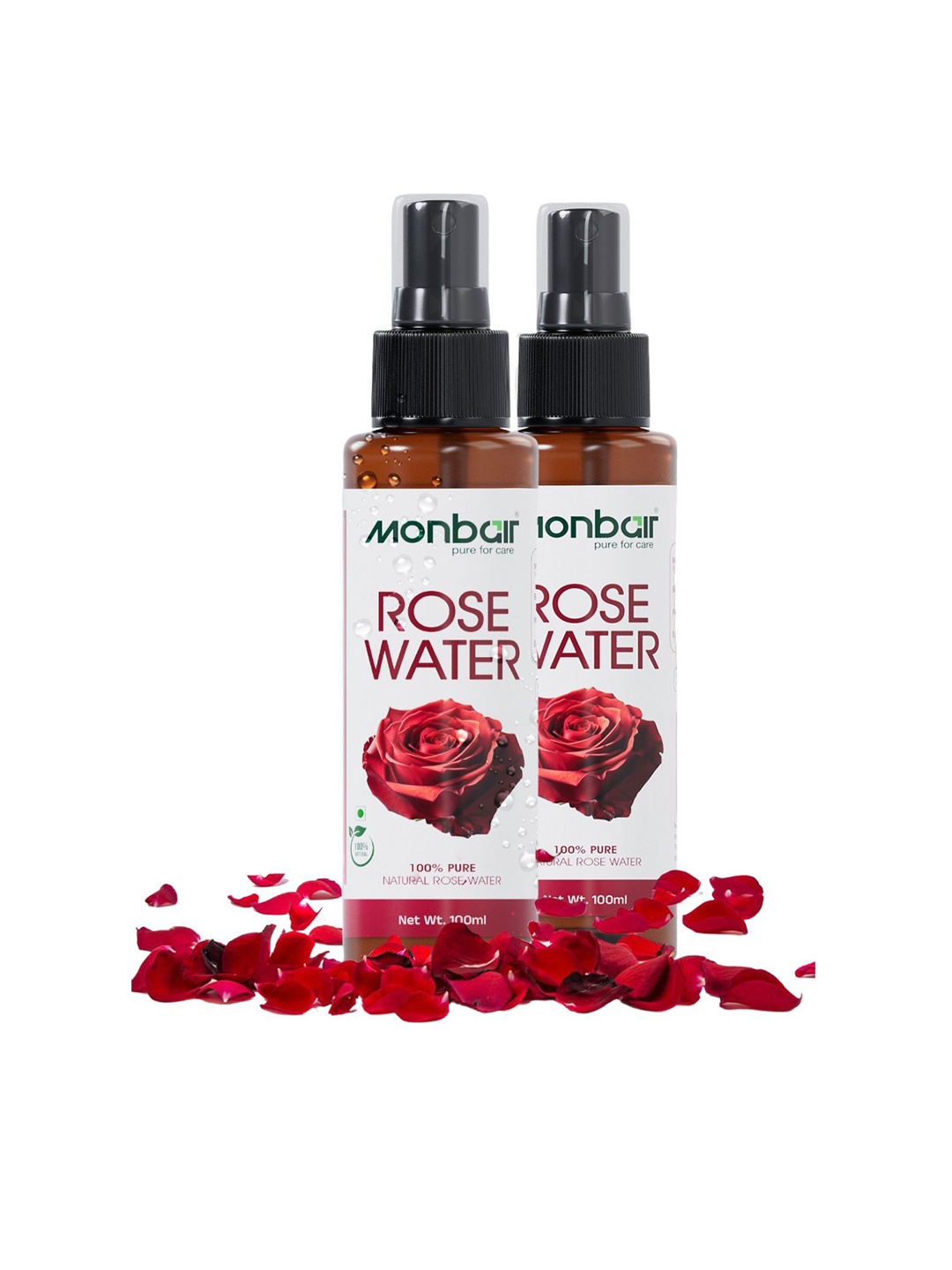 

MONBAIR Set of 2 Pure Rose Water For Pore Reduction & Hydration - 100 ml Each, Brown