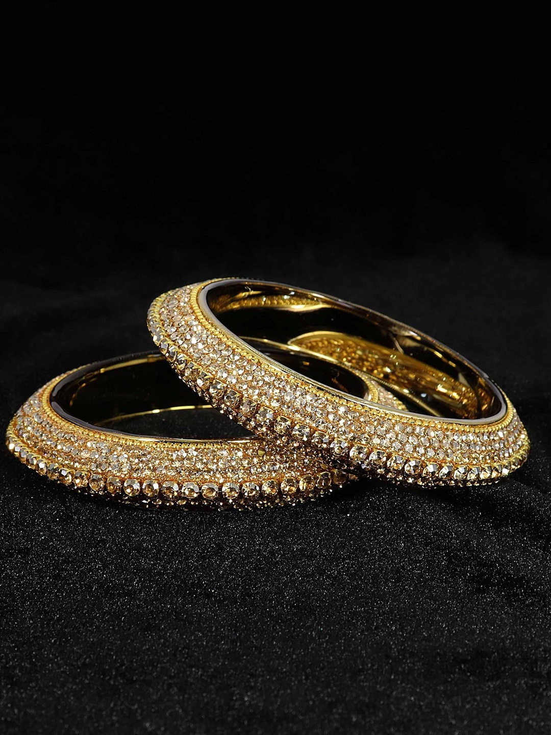 

ZULKA Set of 2 Fancy Glass Zircon Gemstone Studded Stylish Bangles Trendy Kada, Gold