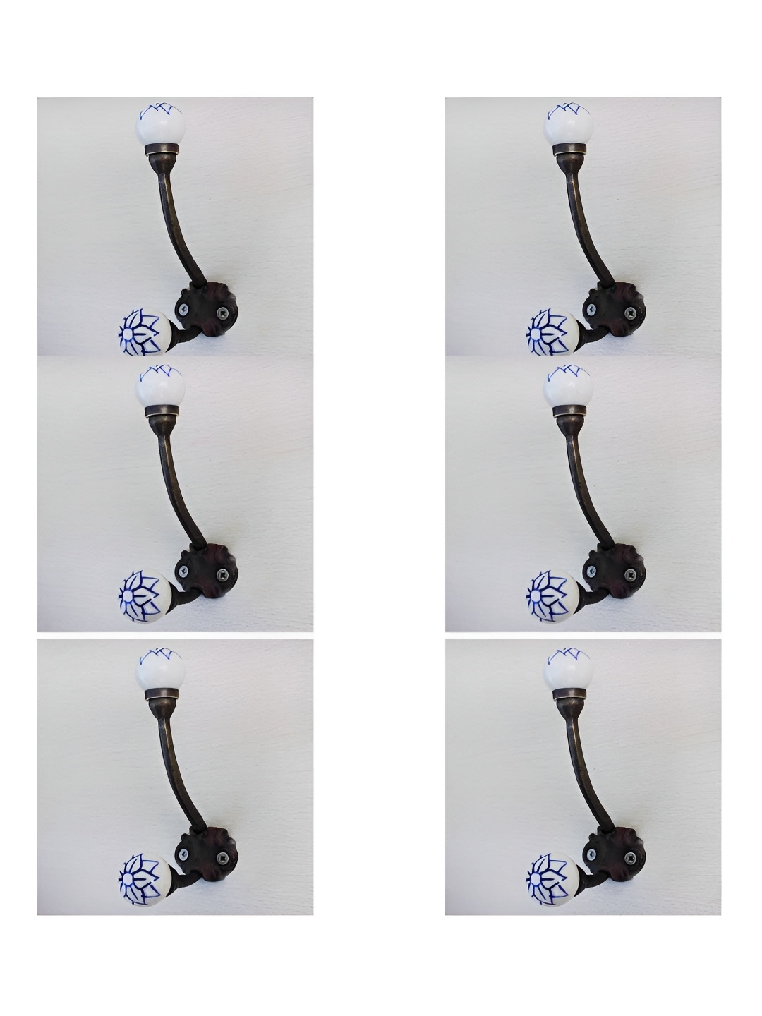 

IndianShelf Blue 6 Pcs Ceramic Floral Wall Hooks Door Hangers For Clothes