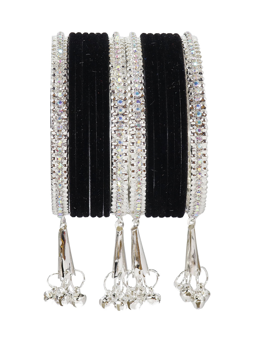 

ZULKA Set of 16 Metal with Zircon stone and Velvet Latkan Bangles, Maroon