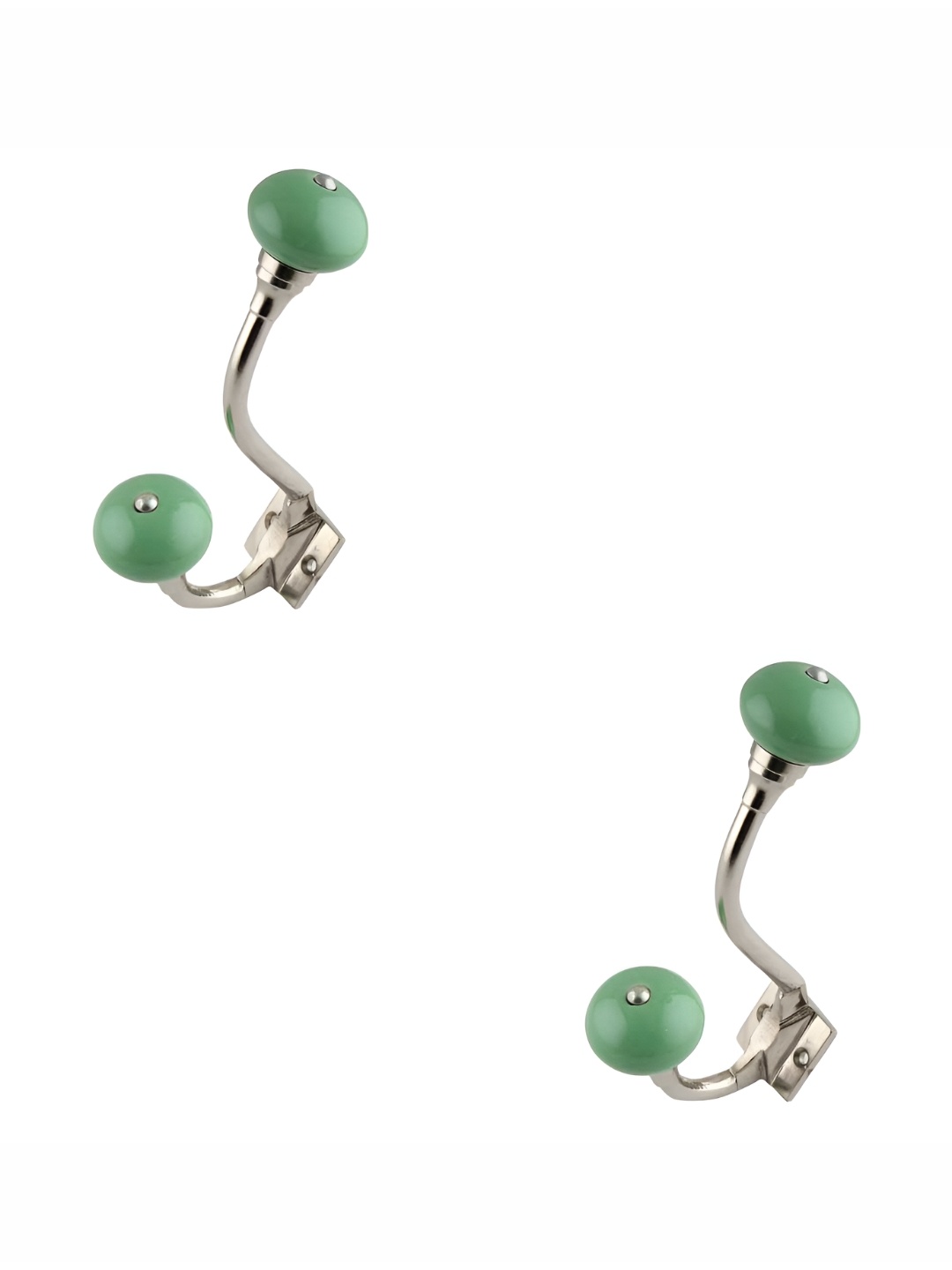 

IndianShelf Silver-Toned & Green 2 Pieces Ceramic Wall Hooks