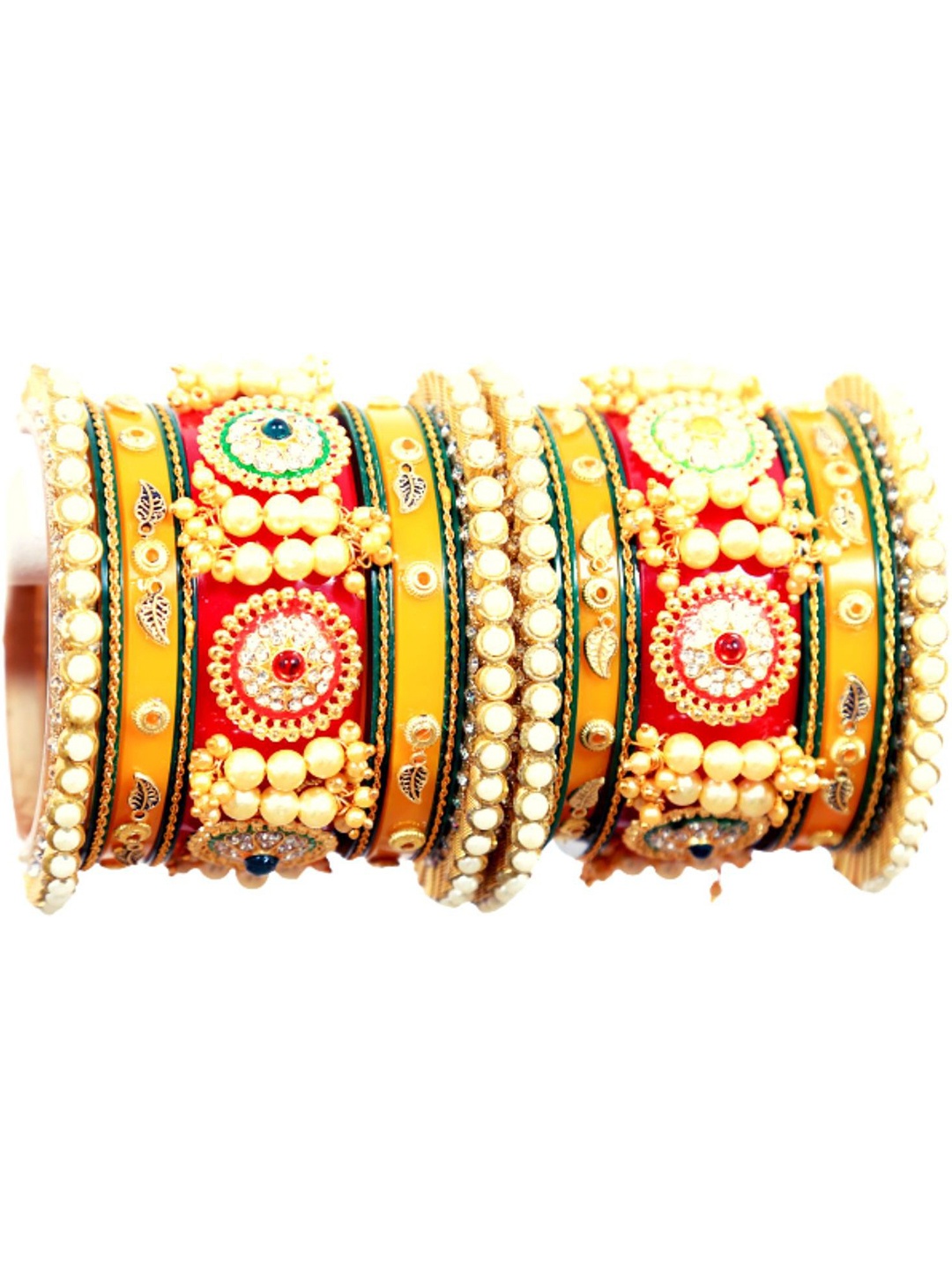 

Align Set Of 2 Gold-Plated Stone-Studded & Beaded Chuda Bangles