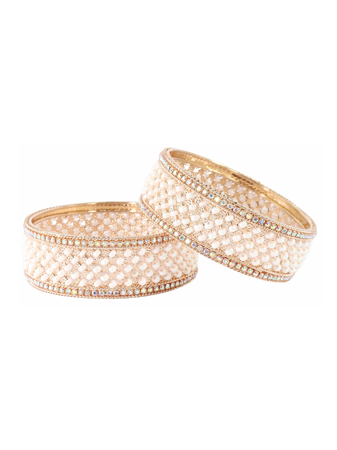 

ZULKA Set Of 2 Rose Gold-Plated Stone-Studded & Beaded Bangles