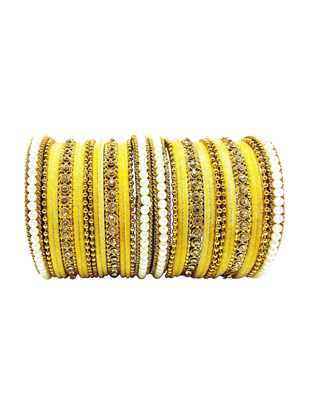

CHRISHAN Pack Of 32 Artificial Stones Studded Bangles, Gold