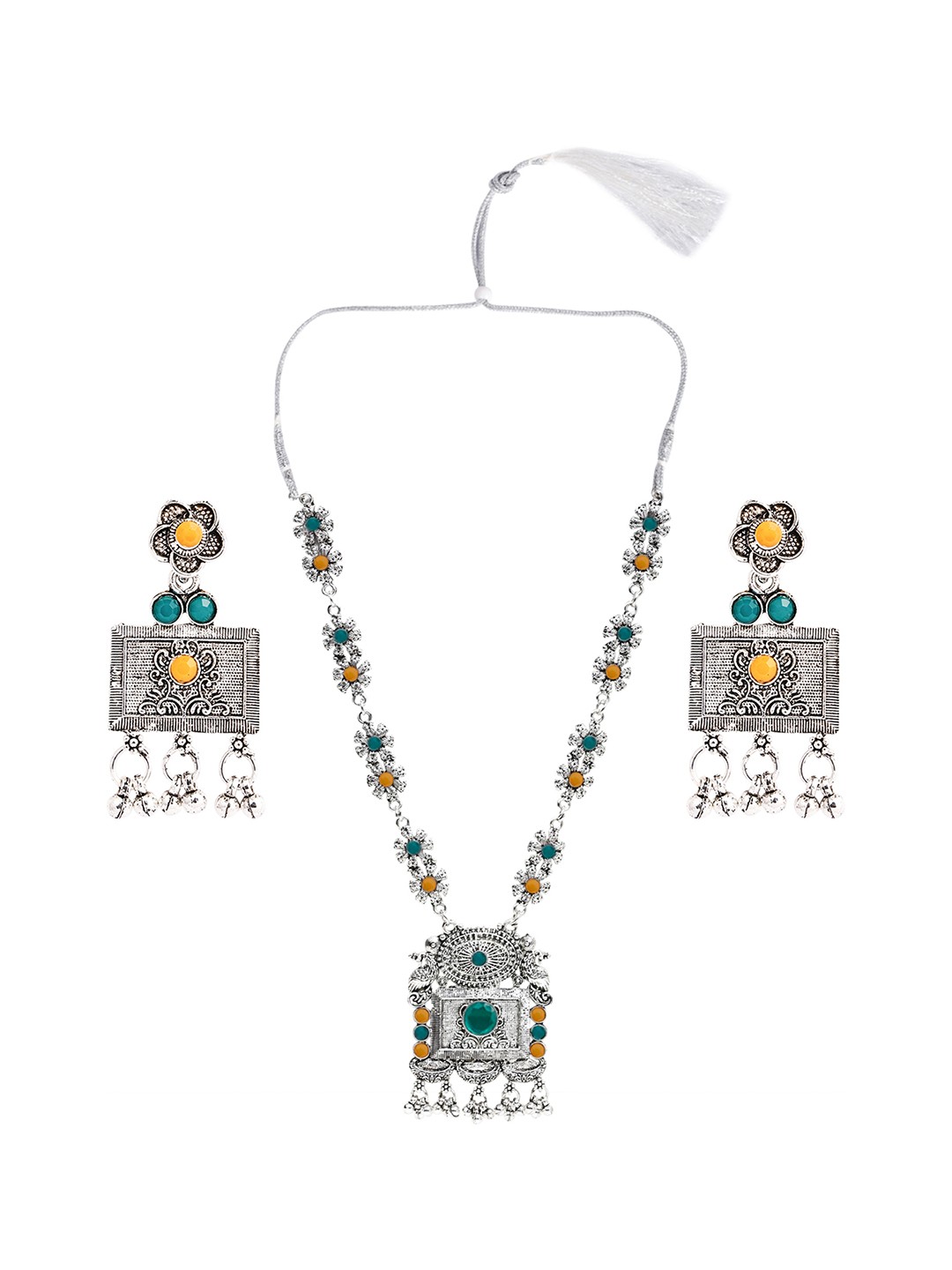 

SUNHARI Stone-Studded Jewellery Set, Silver