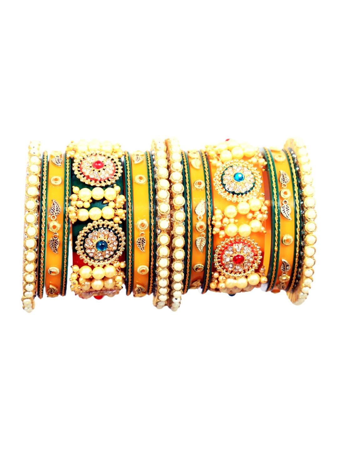 

Align Set Of 2 Gold-Plated Stones-Studded & Beaded Chuda Bangles