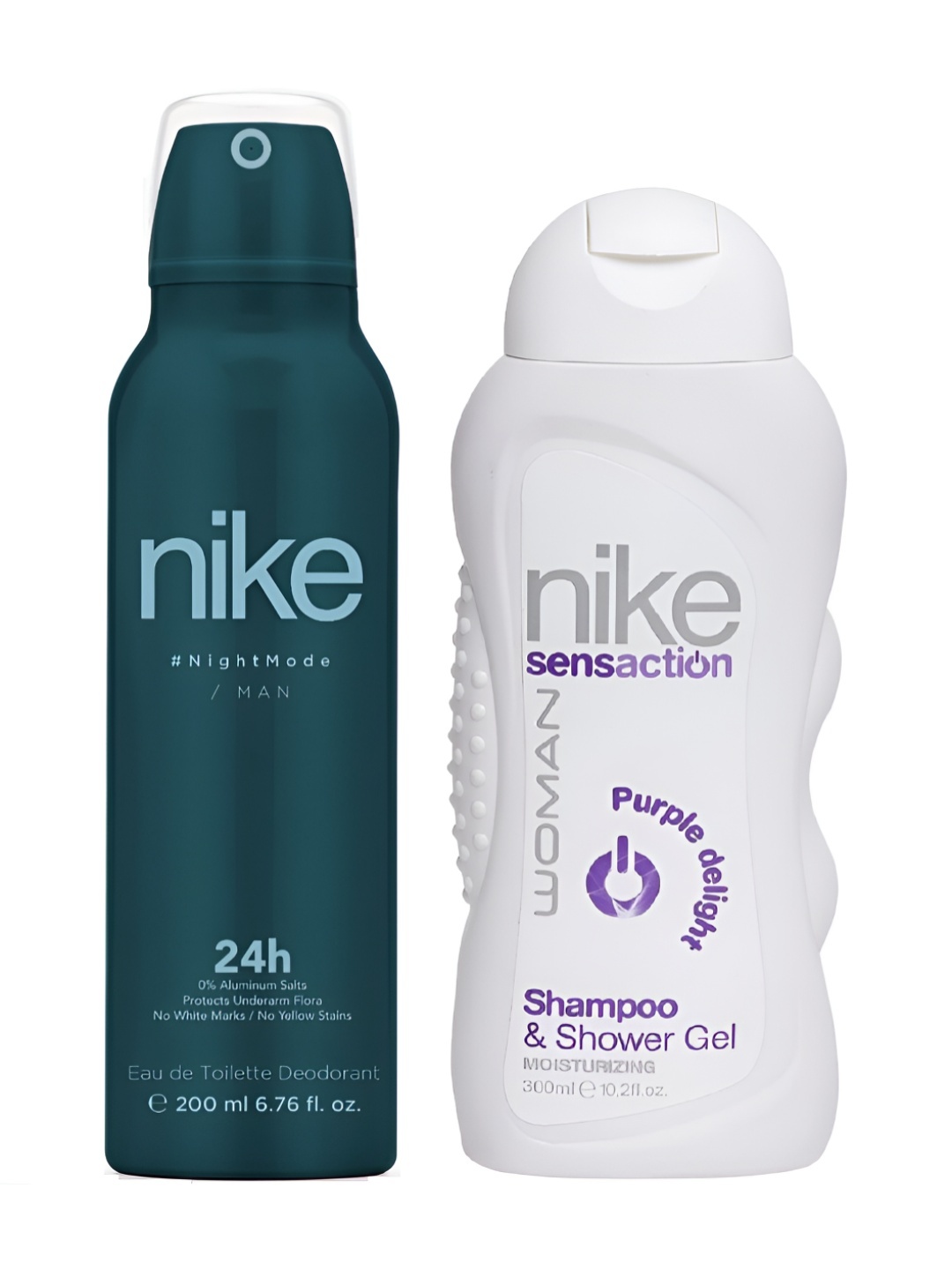 

Nike Set Of 2 Night Mode Deodorant - 200 ml & Sensaction Shampoo & Shower Gel - 300 ml, Transparent