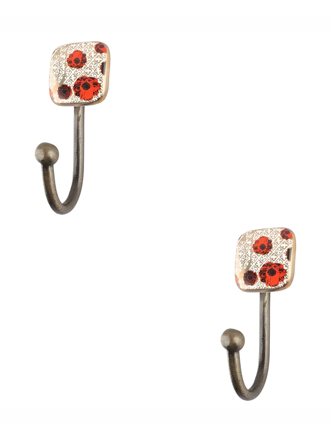 

IndianShelf Pink & Red 2 Pieces Printed Ceramic Wall Hooks