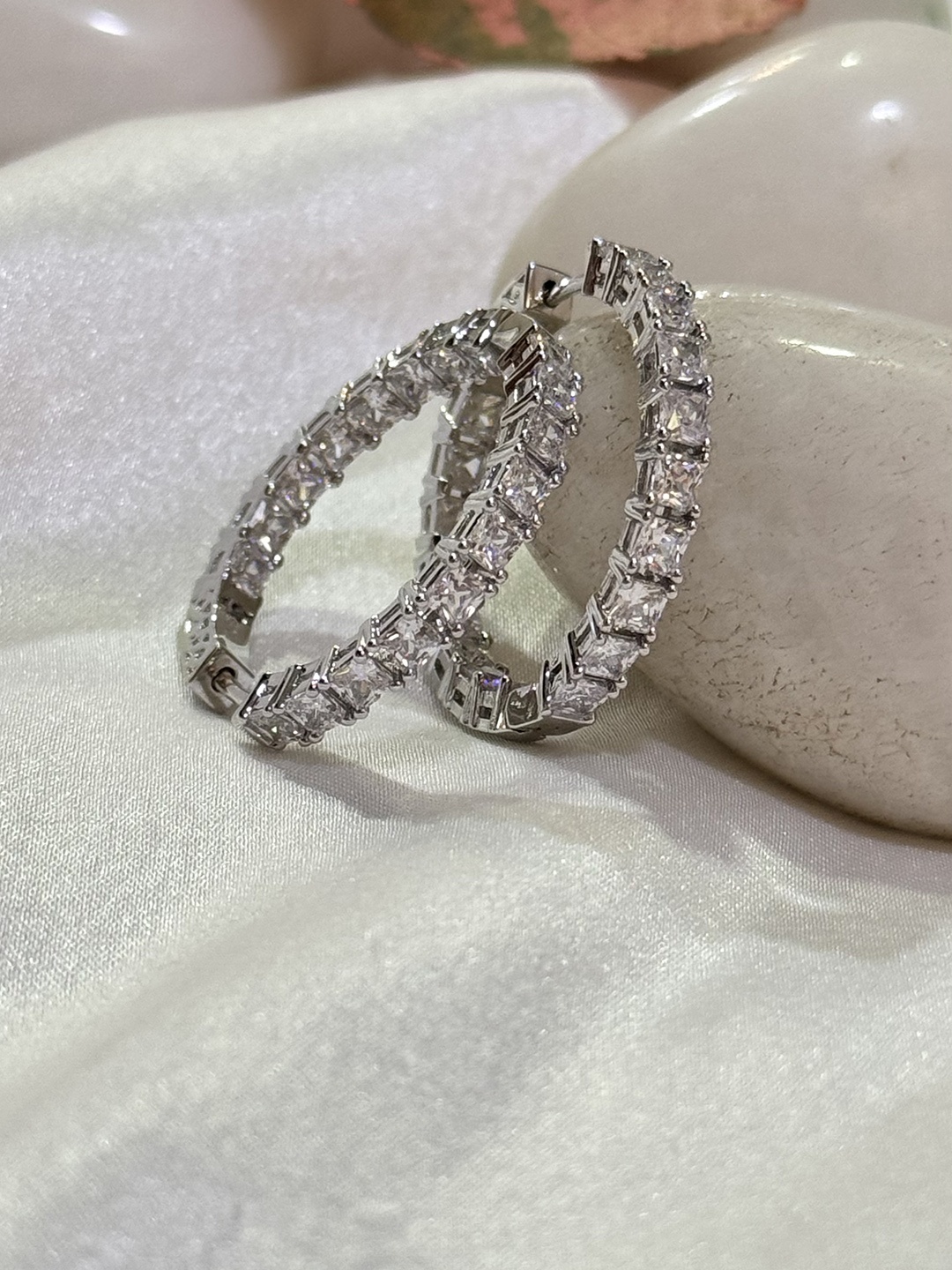 

The Jewellery Tale Silver-Plated Cubic Zirconia Stone Studded Circular Hoop Earrings