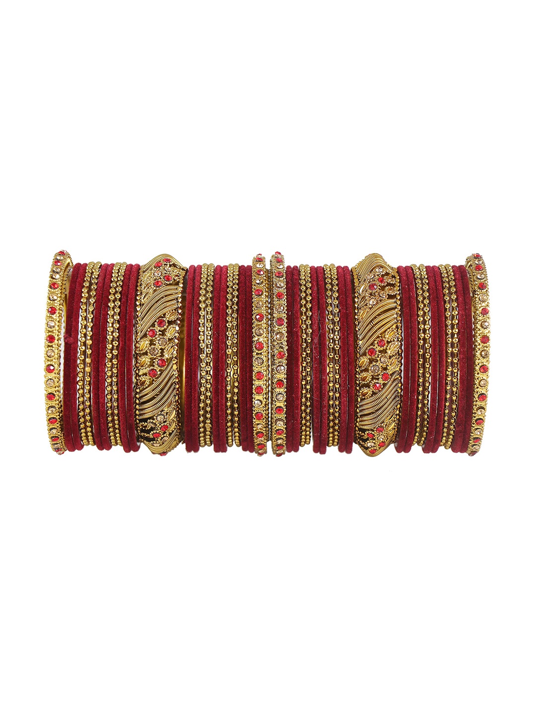 

ZULKA Set of 108 Golden Polka Dots Fancy Glass Bangles, Maroon