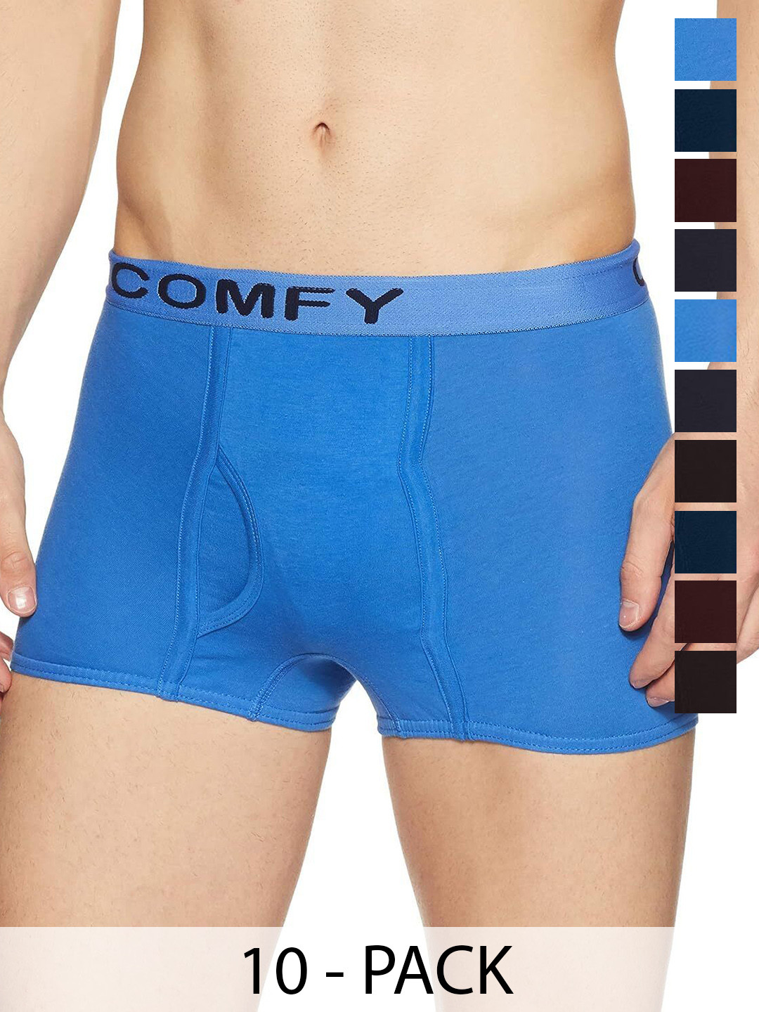 

AMUL COMFY Men Pack Of 10 Assorted Cotton Short Trunks Comfy-Plain-Mini-Trunk-OE-10-105
