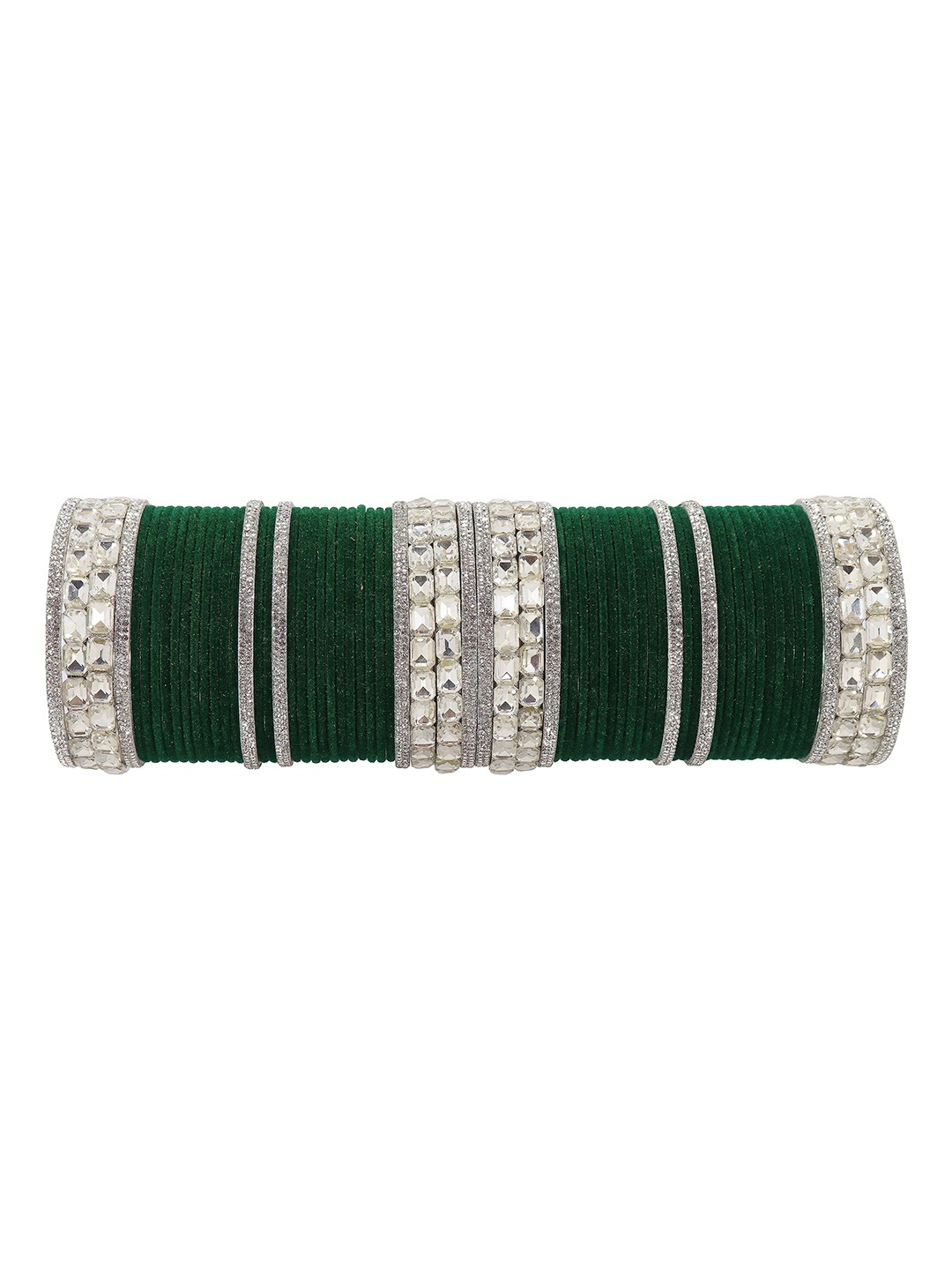 

ZULKA Set of 68 Metal with Zircon Gemstone and Velvet Studded Bangles I, Silver