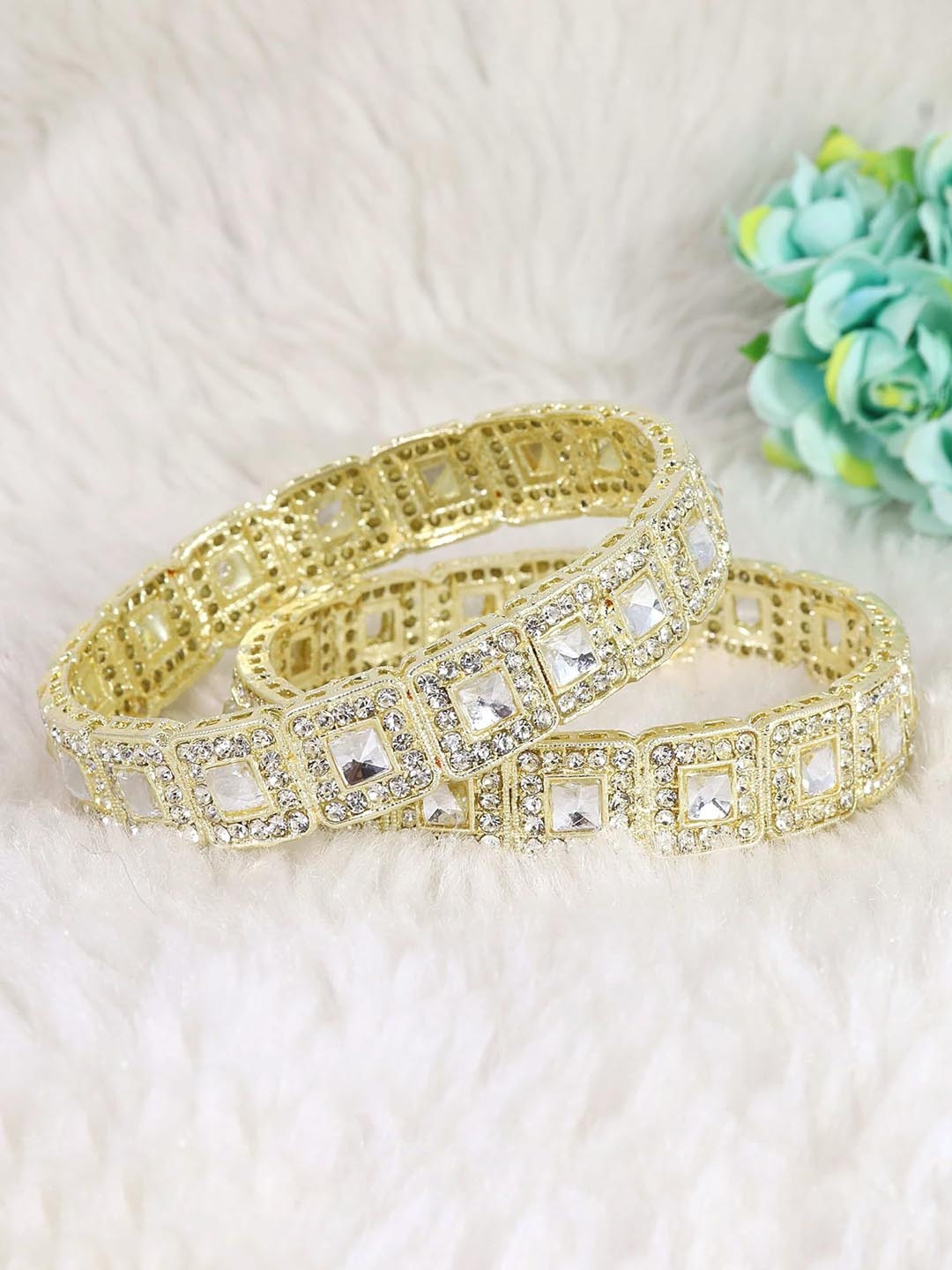 

ZULKA Set of 2 Gold Plated Kundan & Zircon Stone Bangles