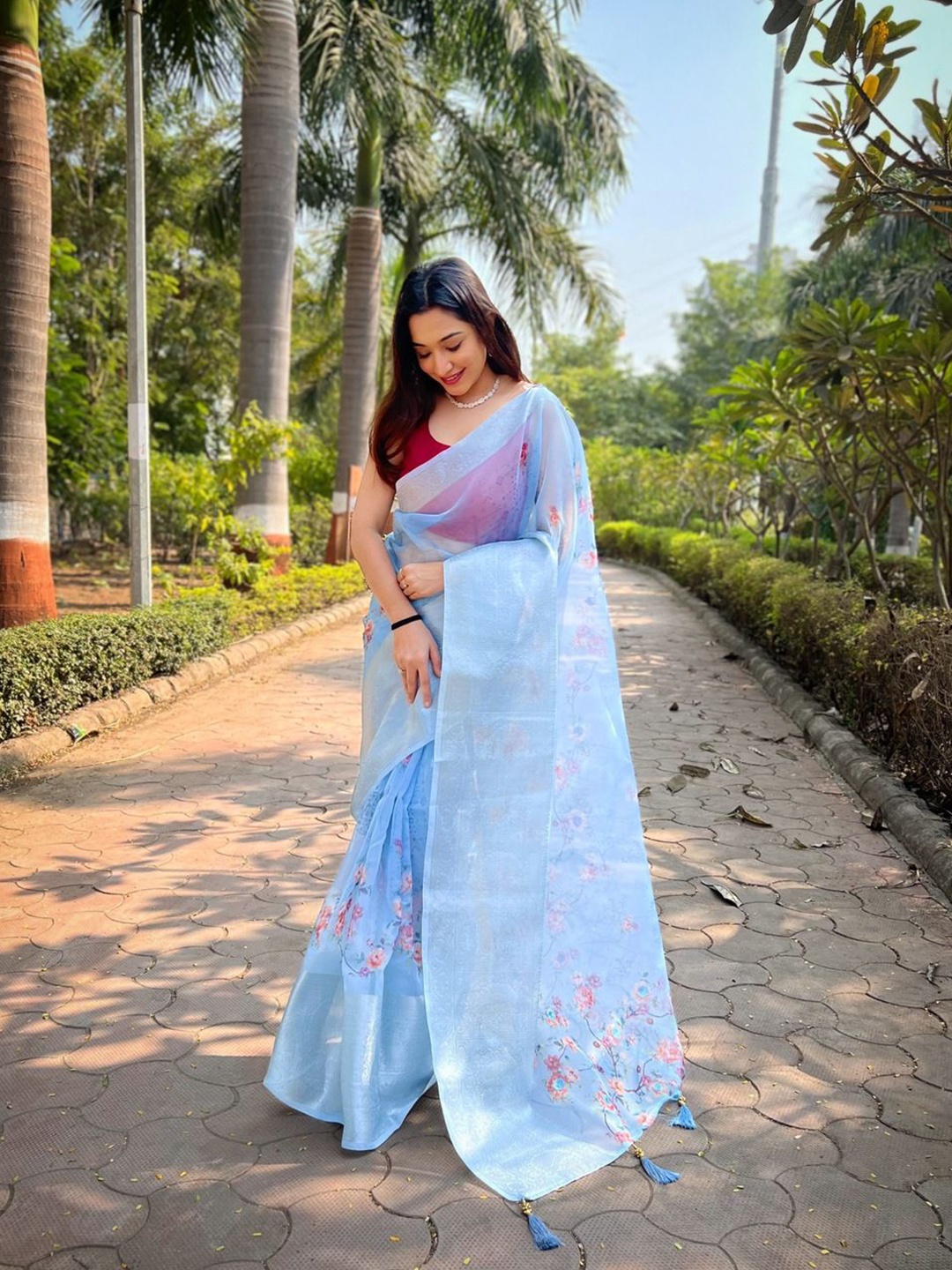 

Anouk Ethnic Motifs Zari Organza Saree, Turquoise blue