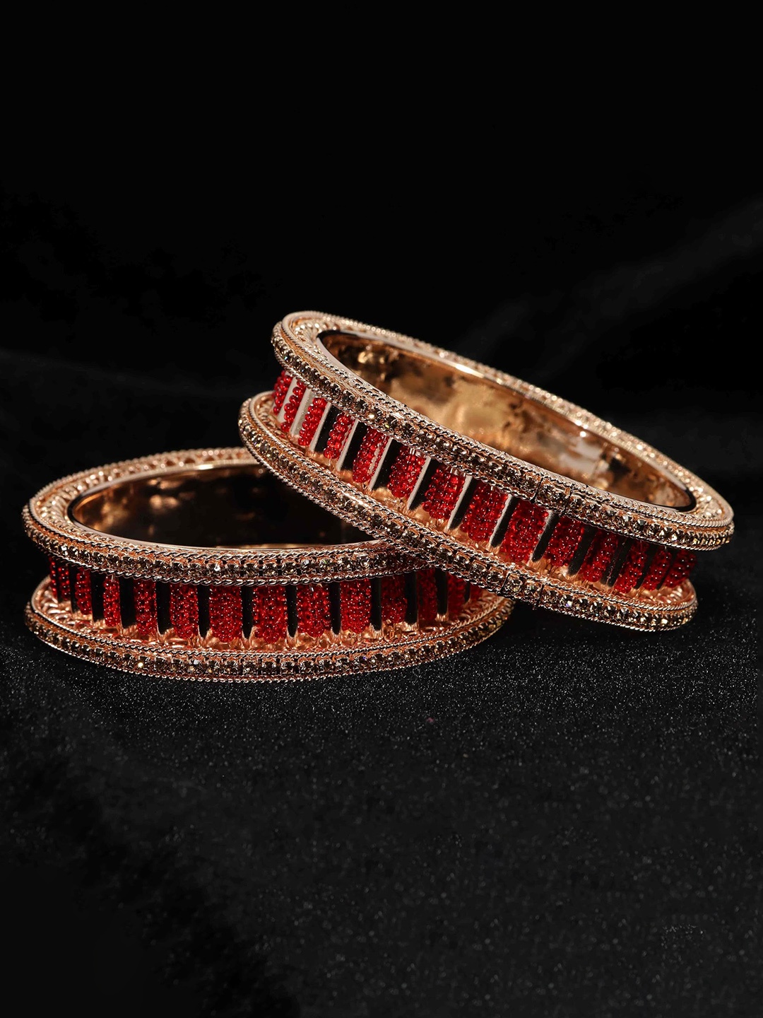 

ZULKA Set of 2 Traditional American Diamond Stone Metal Kada Bangles, Red