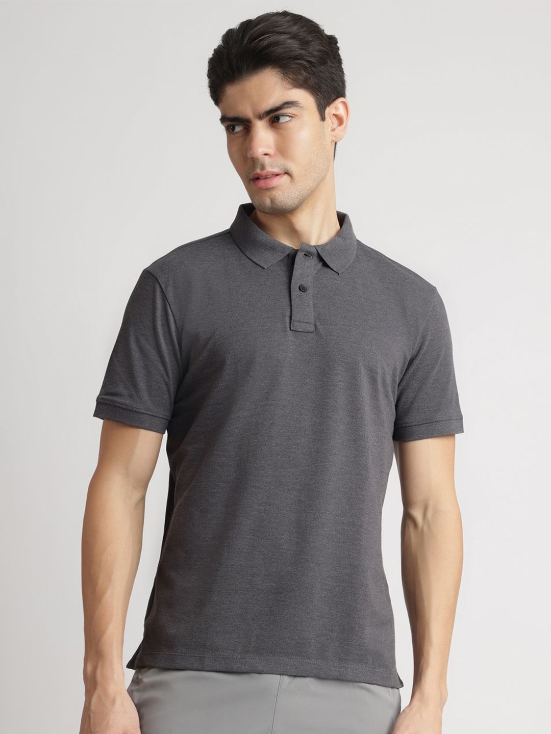 

Reebok Men Solid Polo Collar Cotton T-shirt, Grey