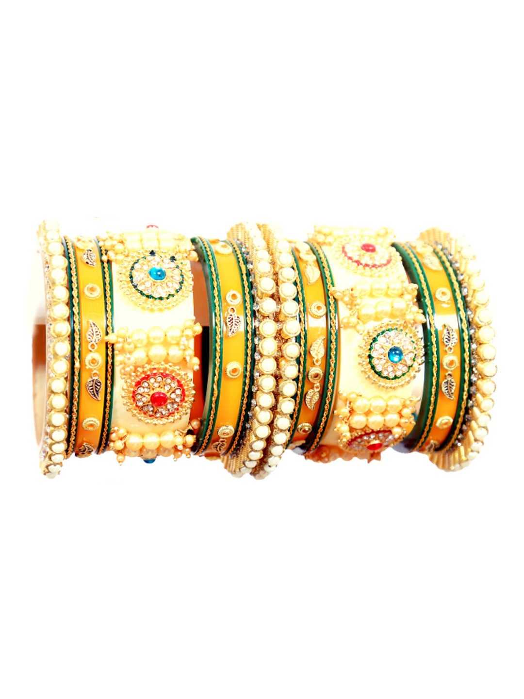 

Align Set Of 2 Gold-Plated Stone Studded & Beaded Chuda Bangles