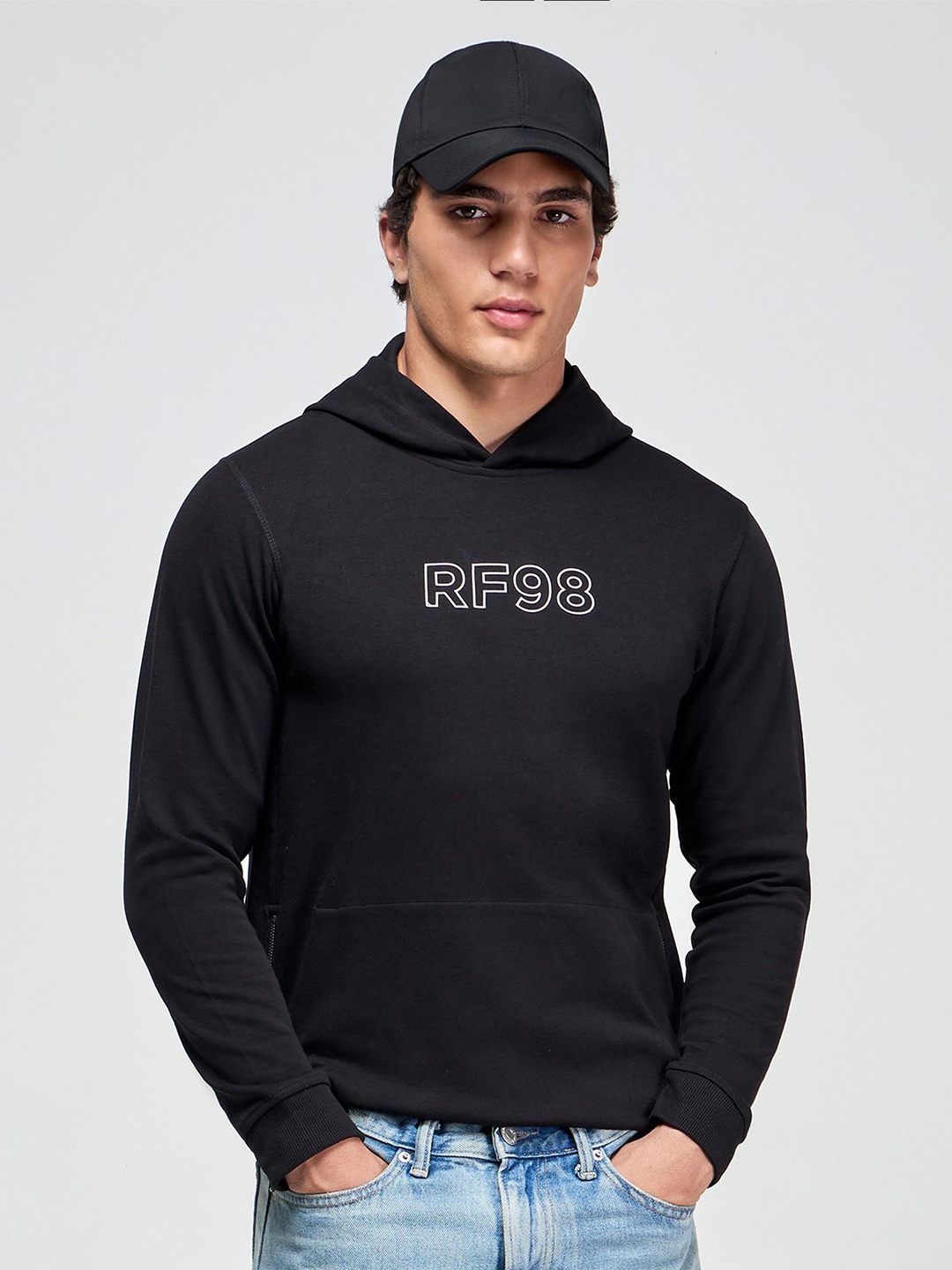 

Red Flame Men Fleece Hooded Sweatshirt, Black