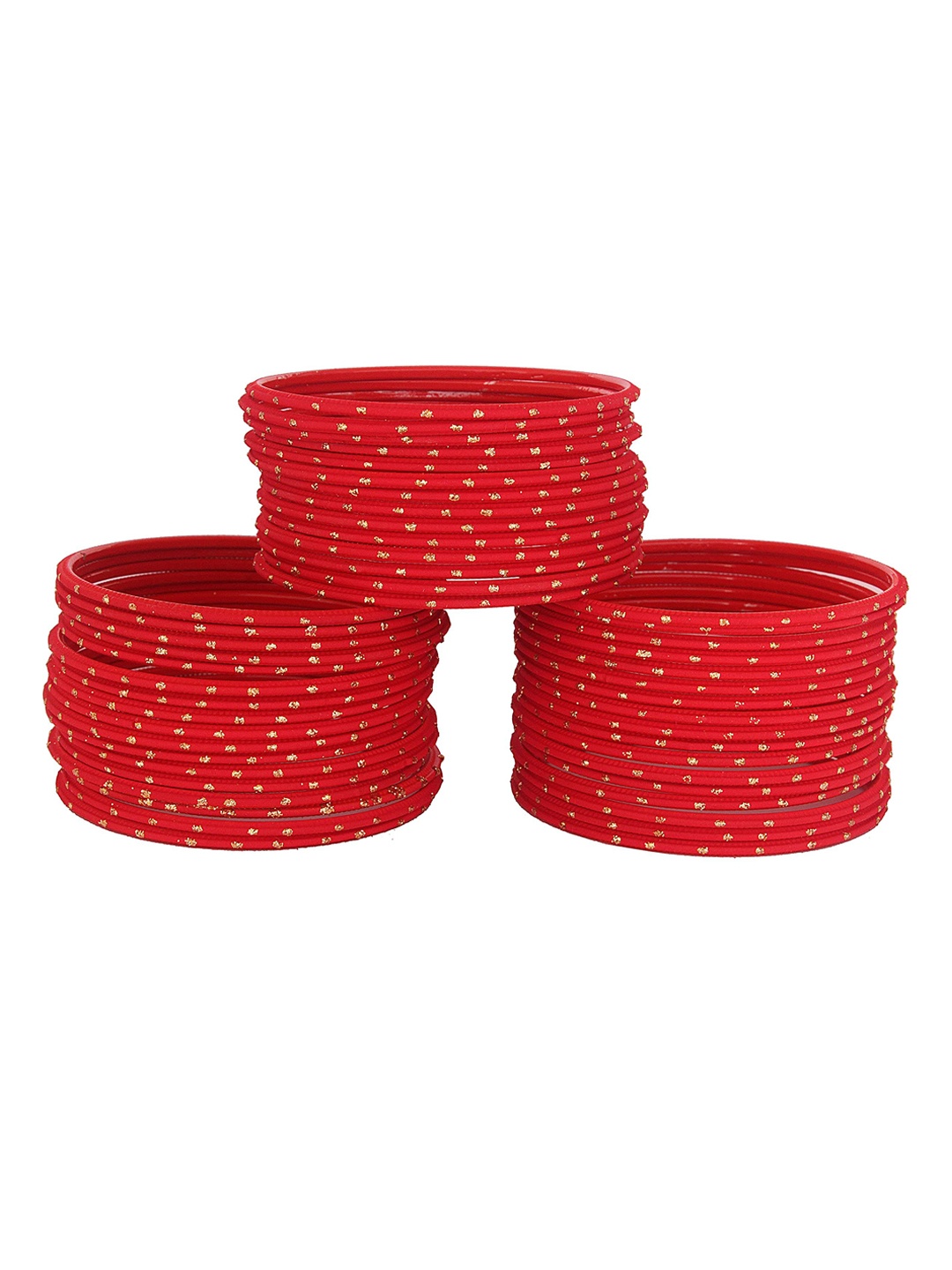 

Set of 48 Traditional Plain Metal with Polka Dots Bangles, Red