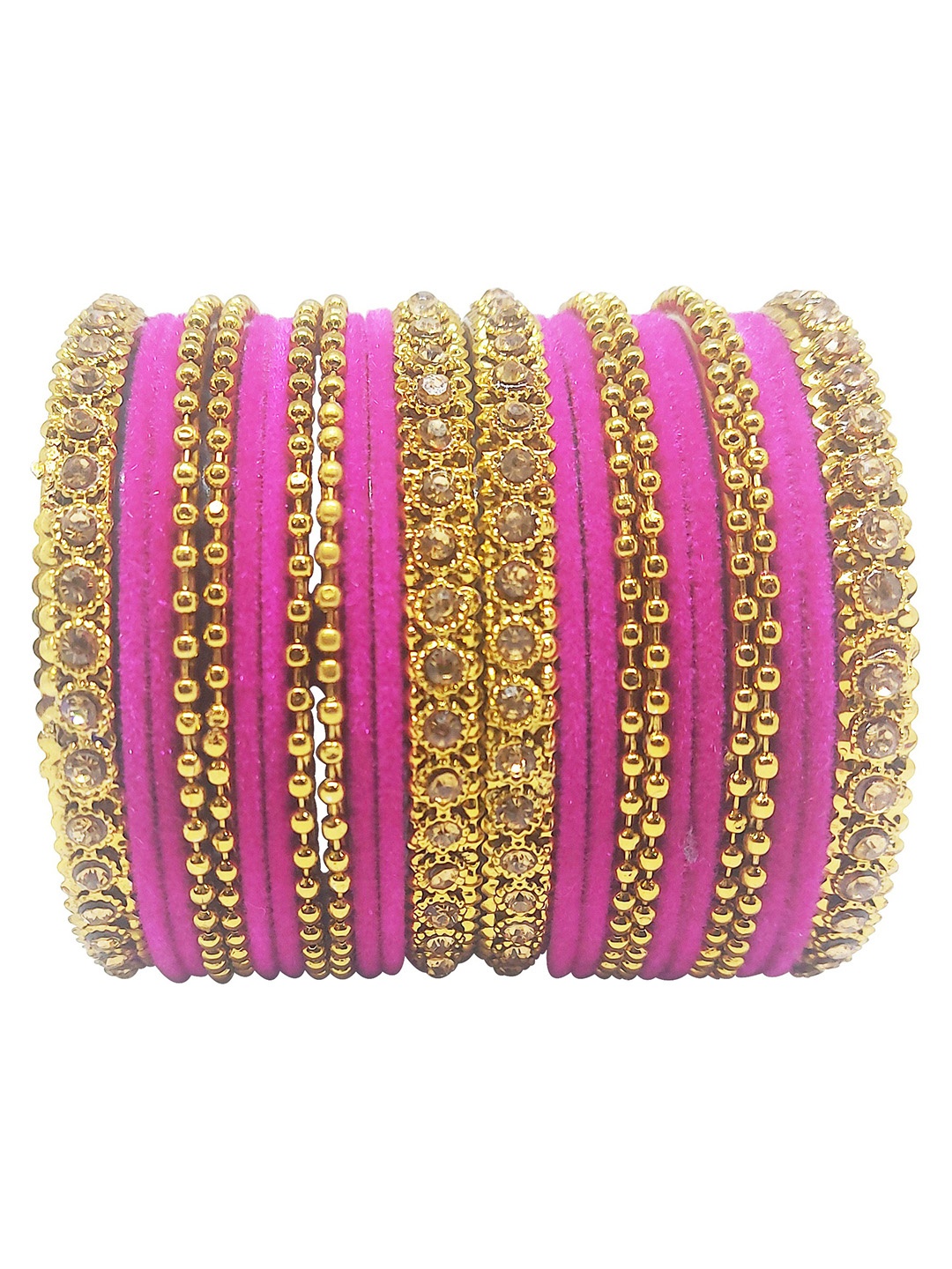 

CHRISHAN Set Of 24 Stone Studded Fabric Bangles, Gold