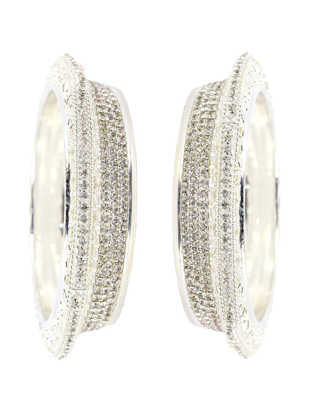 

ZULKA Set of 2 Alloy Metal Gold Plated Studded Zircon Stone Bangles, Silver