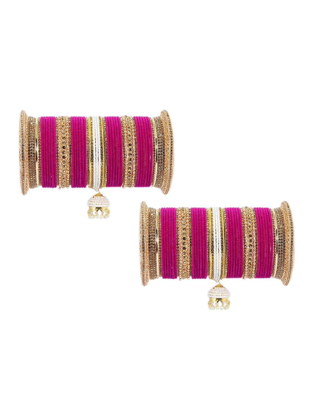 

ZULKA Set of 82 Zircon Gemstone with Pearls Kaleere Latkan Bangles, Pink