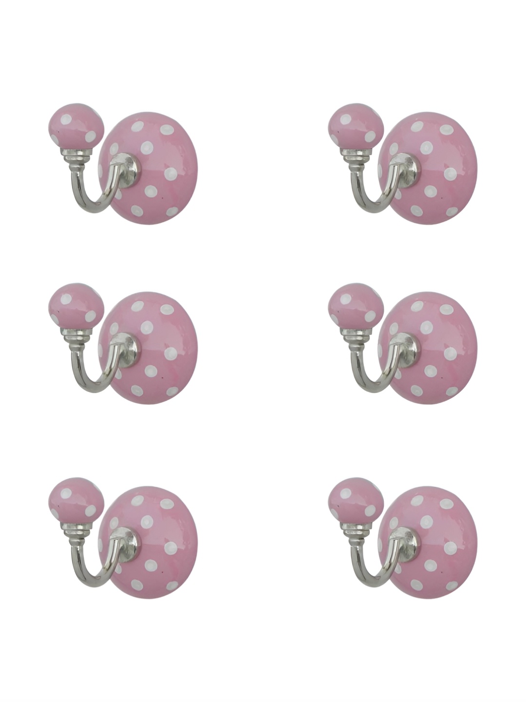 

IndianShelf Pink & White 6 Pieces Ceramic Dotted Key Wall Hooks