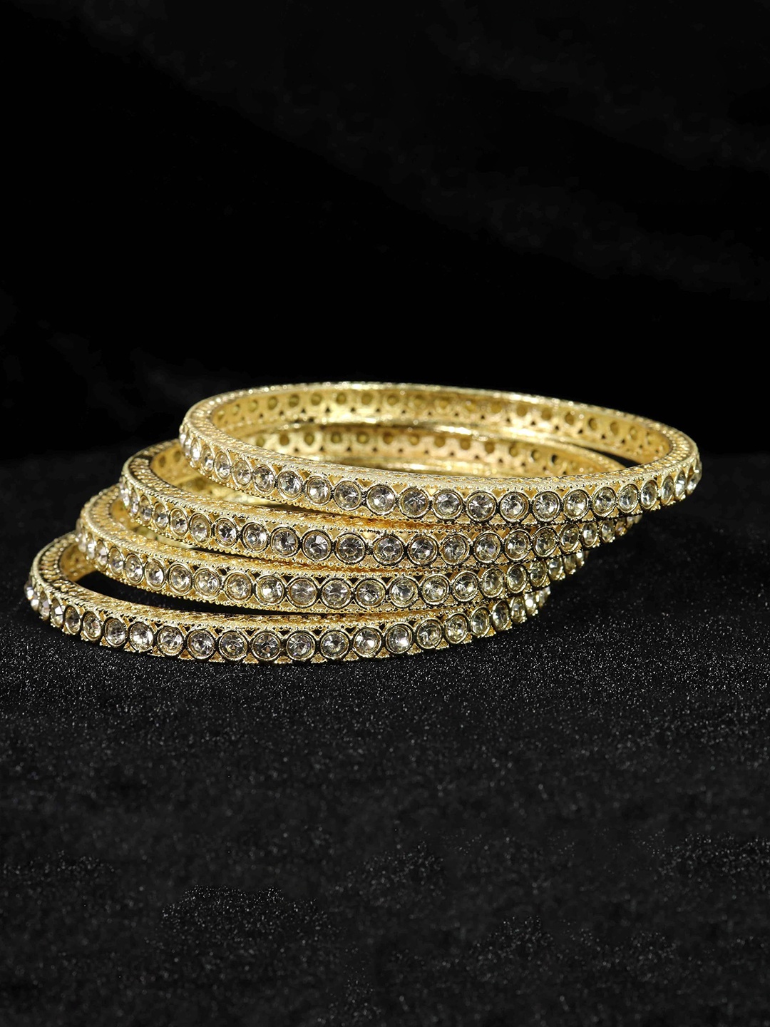 

Set of 4 Golden Metal Zircon Stone Kada Bangles, Gold