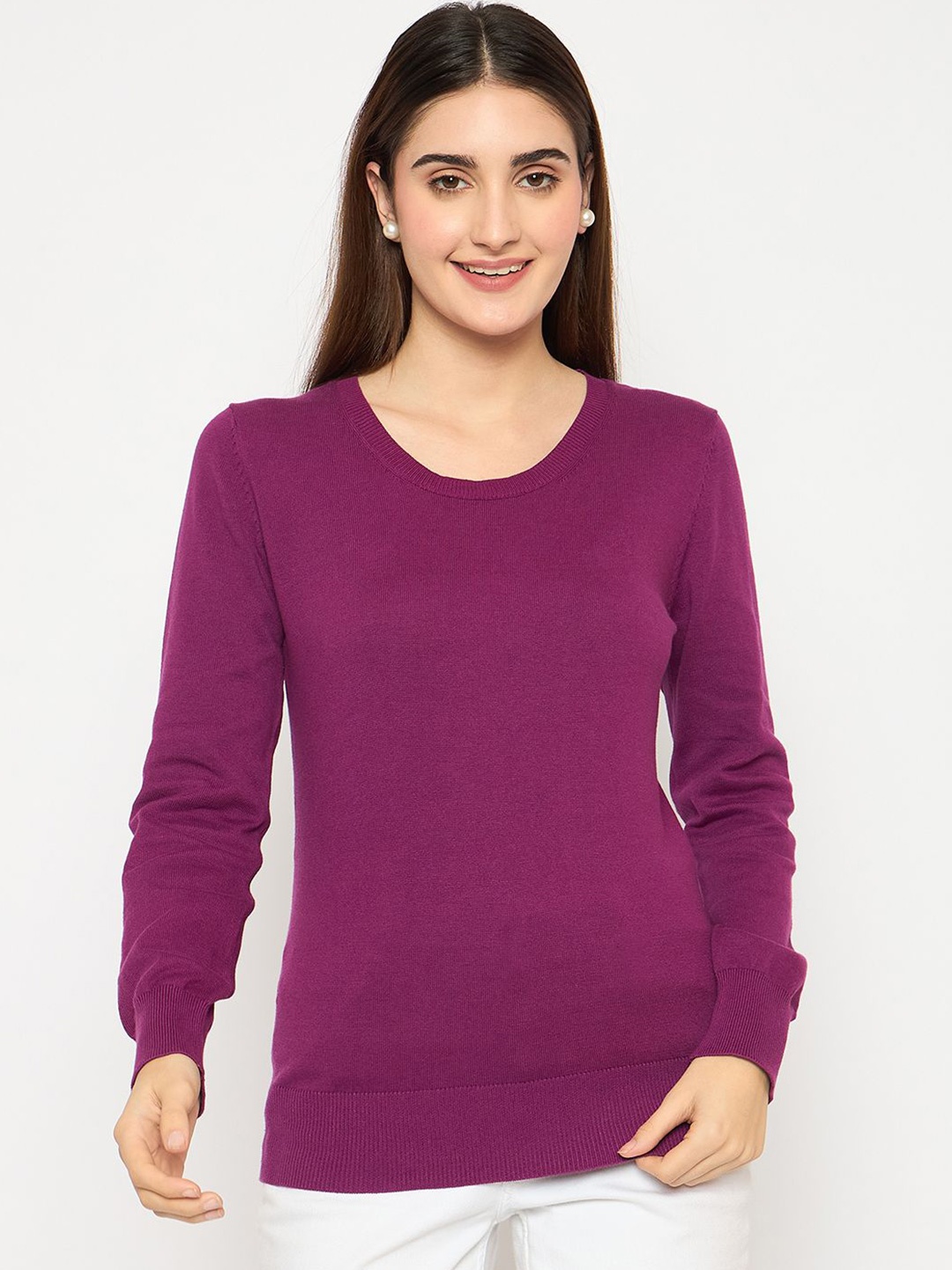 

Madame Women Cotton Long Sleeves Pullover, Purple