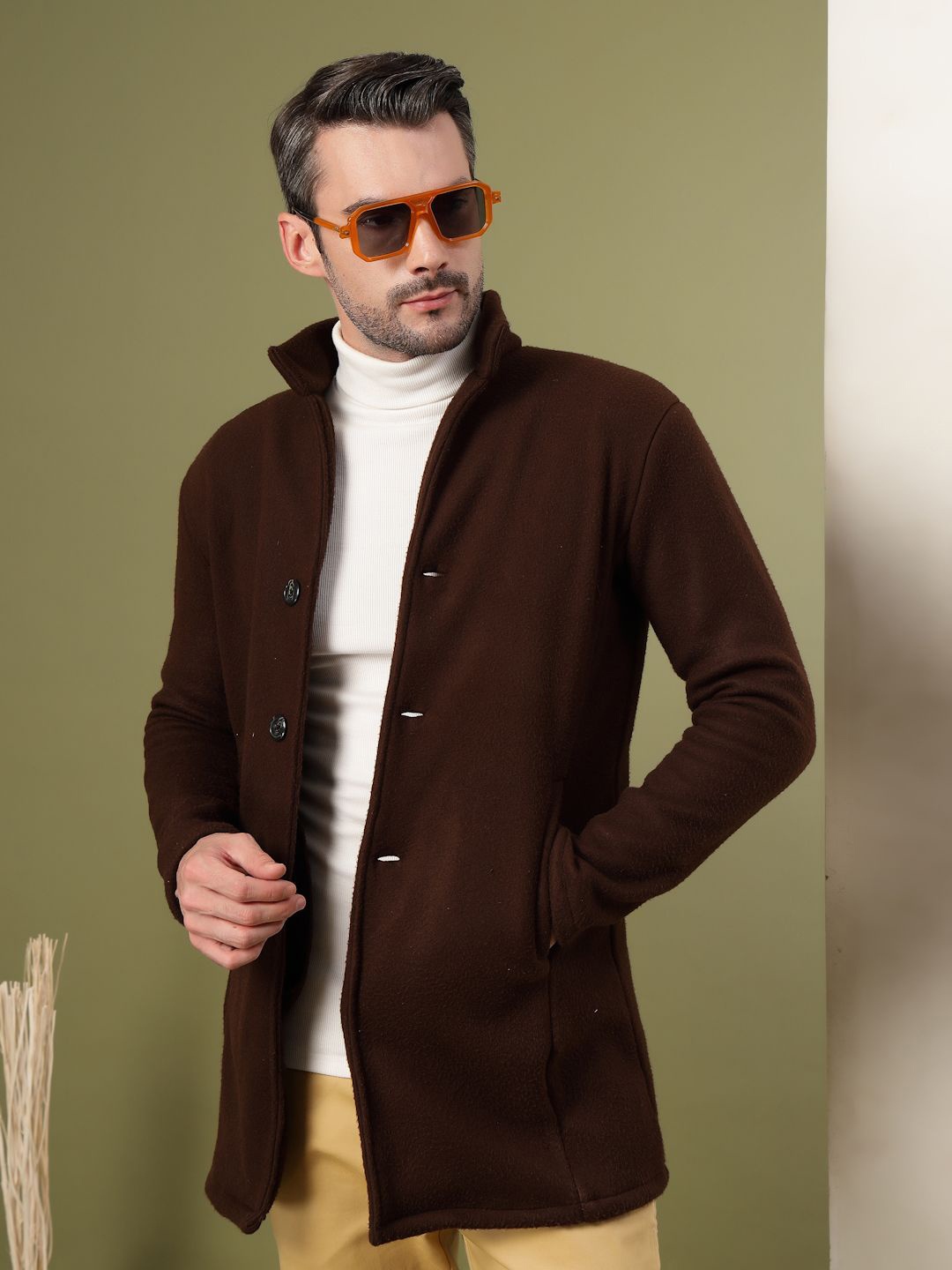 

Rigo Men Single-Breasted Overcoat, Brown