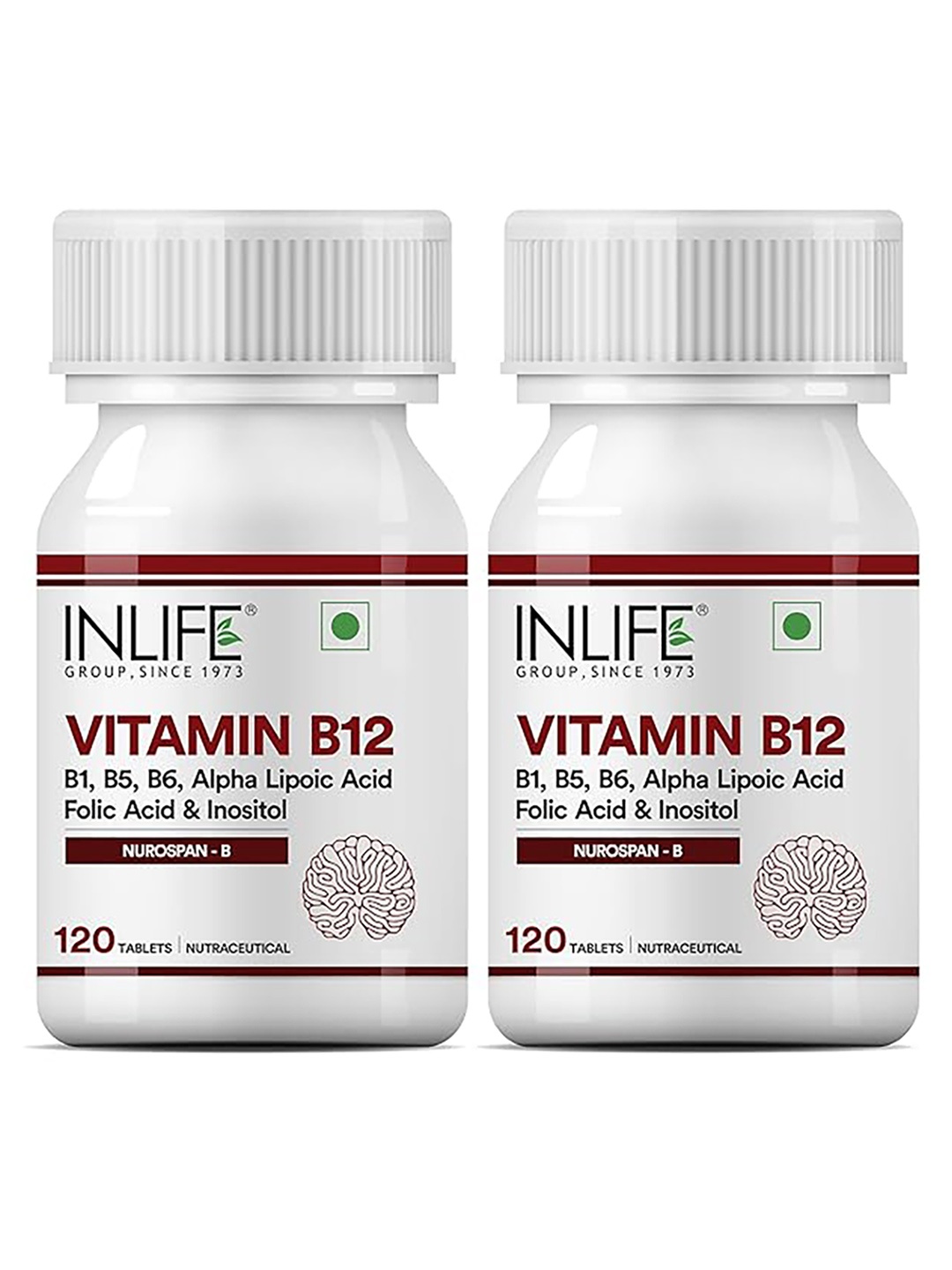 

INLIFE Set Of 2 Vitamin B12 With Alpha Lipoic Acid - 120 Tablets Each, White
