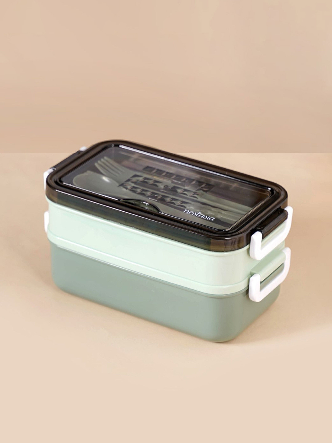 

Nestasia Green & Black BPA Free Double Decker Lunch Box With Holder