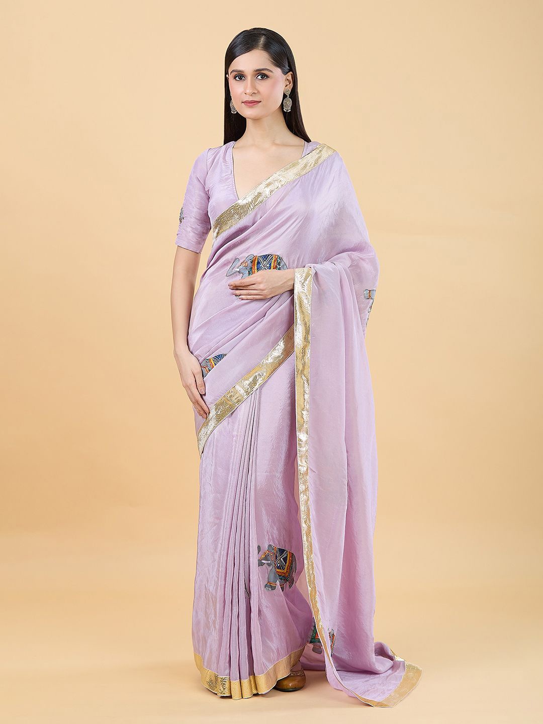 

Samyukta Singhania Ethnic Motifs Zari Tissue Saree, Purple