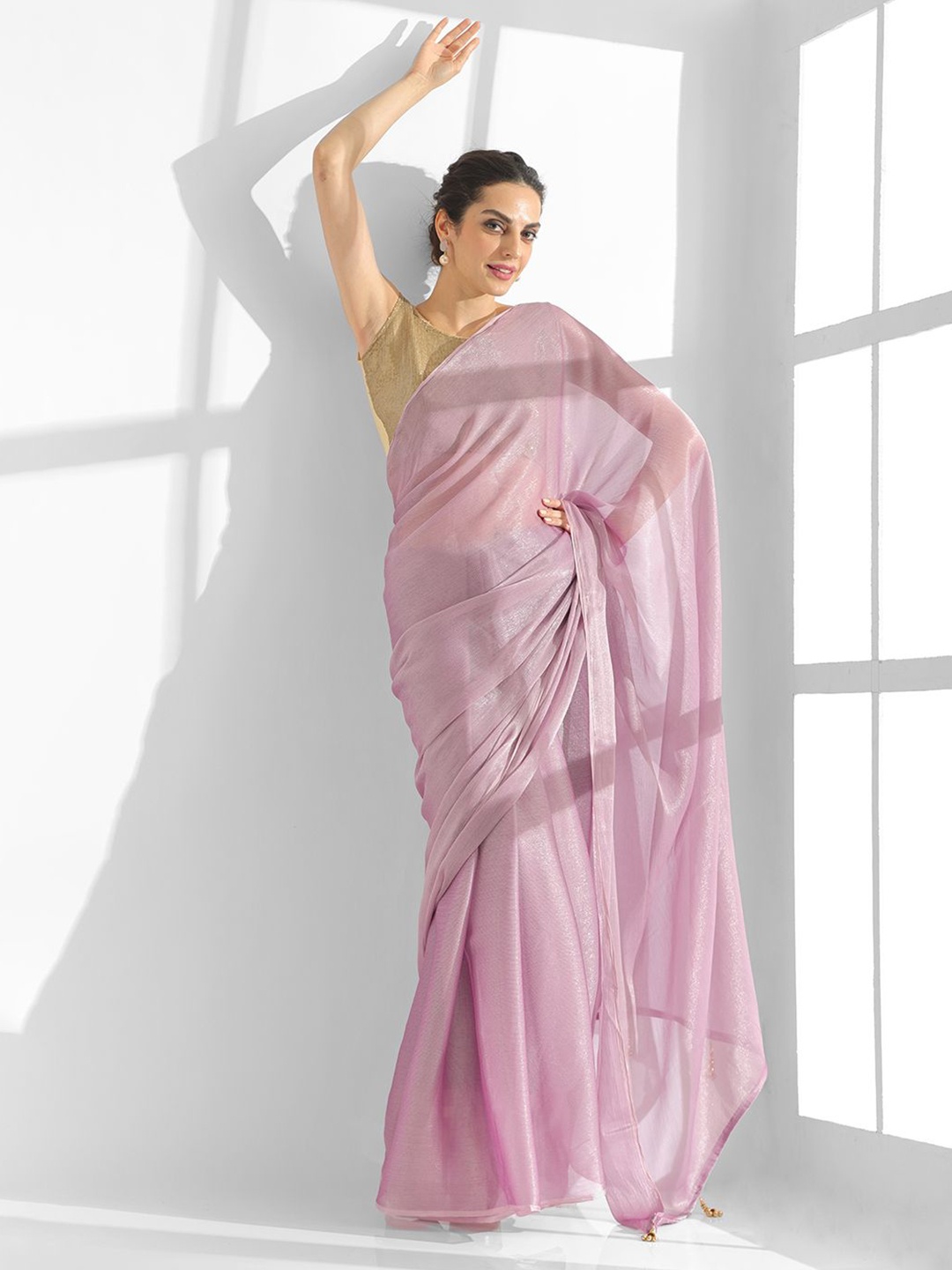 

Mitera Embellished Sequinned Pure Chiffon Saree, Pink