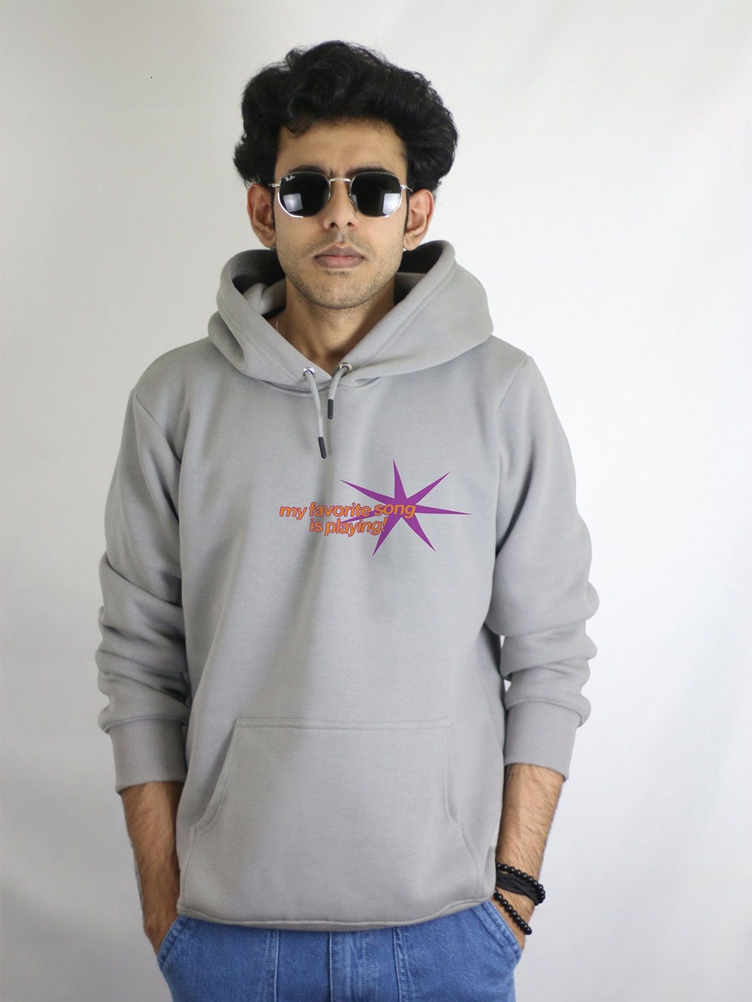 

EKSDEE Men Printed Hooded Sweatshirt, Grey