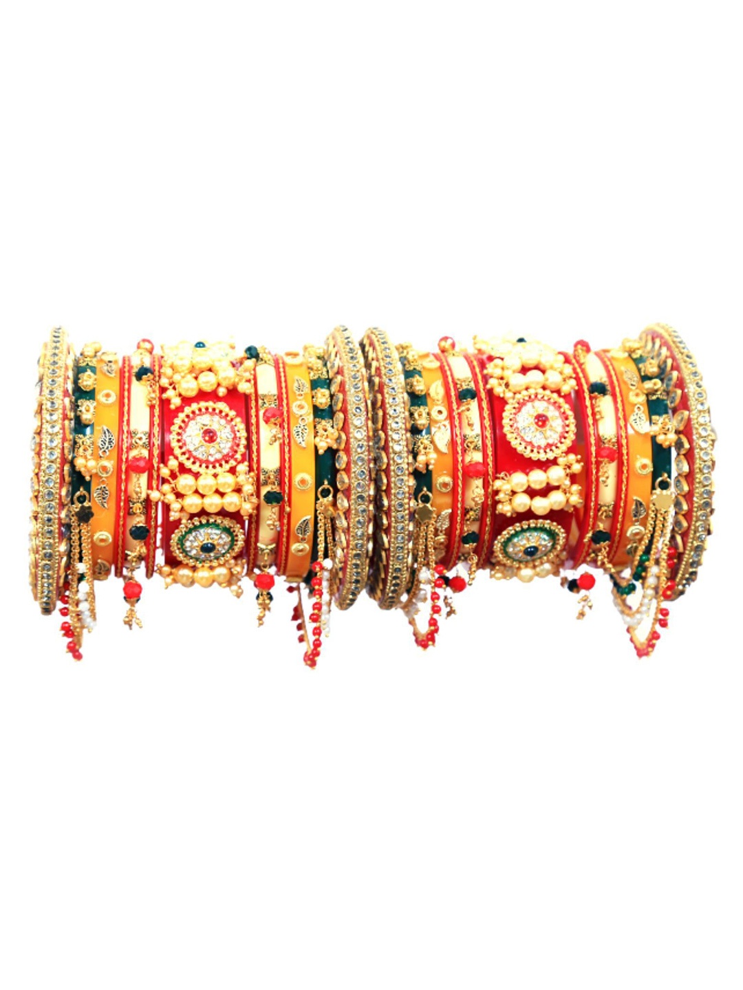 

Align Set Of 2 Gold-Plated Stone-Studded & Beaded Chuda Bangles