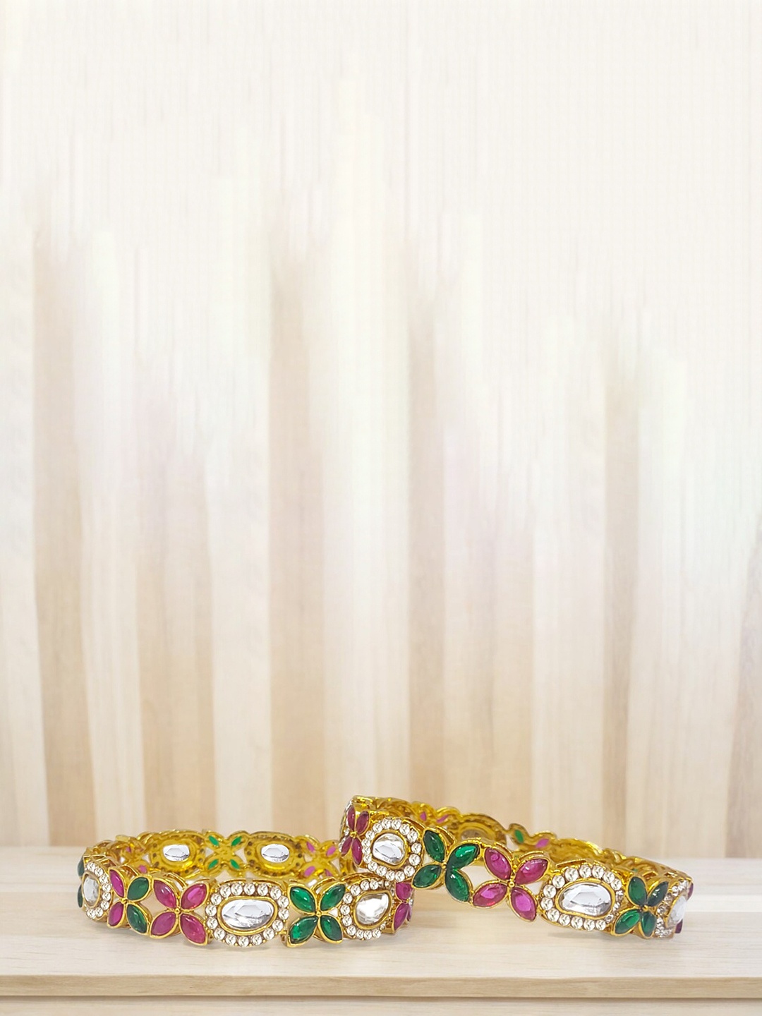 

CHRISHAN Set Of 2 Gold-Plated Stone-Studded Bangles