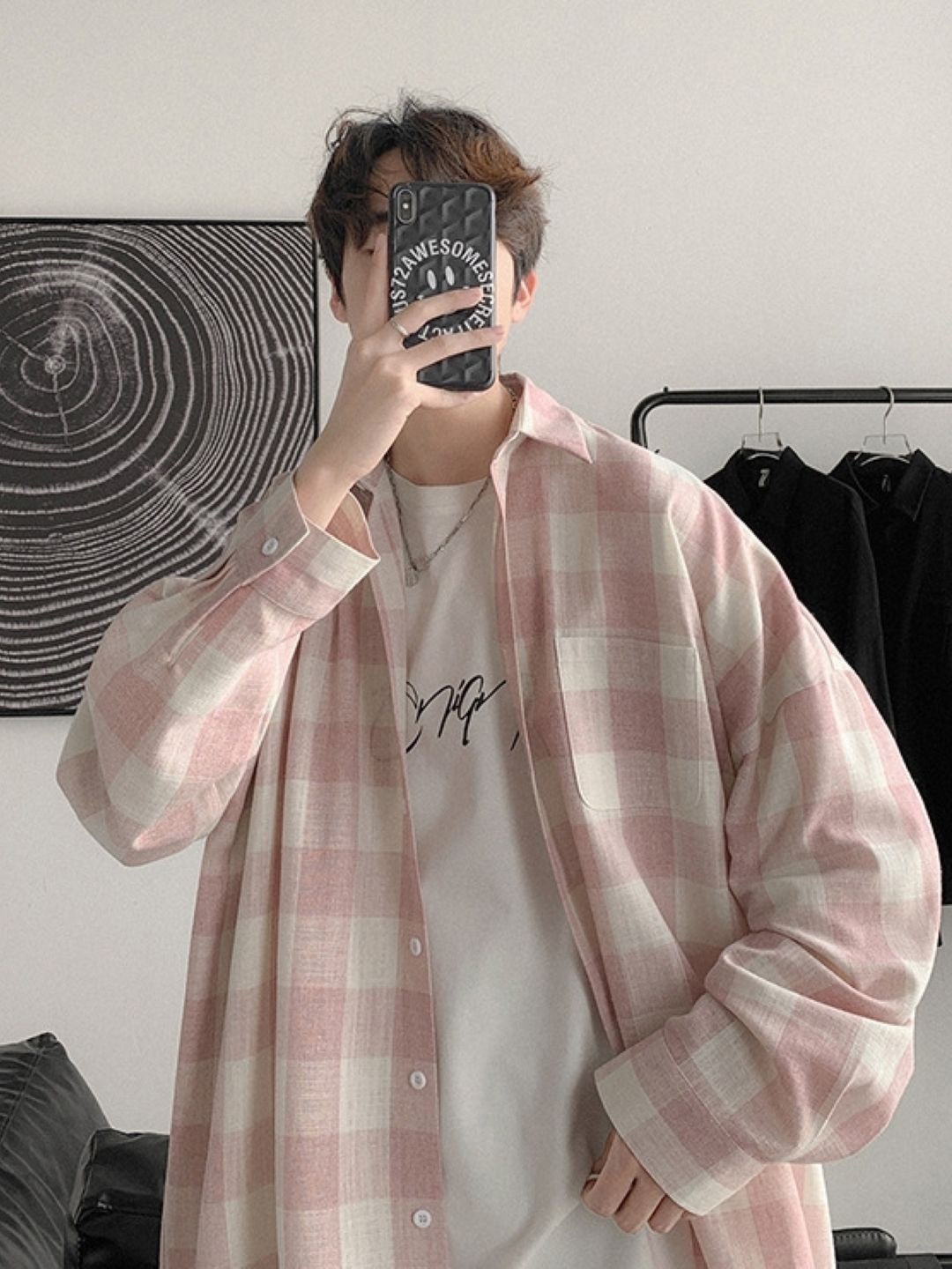 

HERE&NOW Men Original Checked Oversized Casual Shirt, Pink