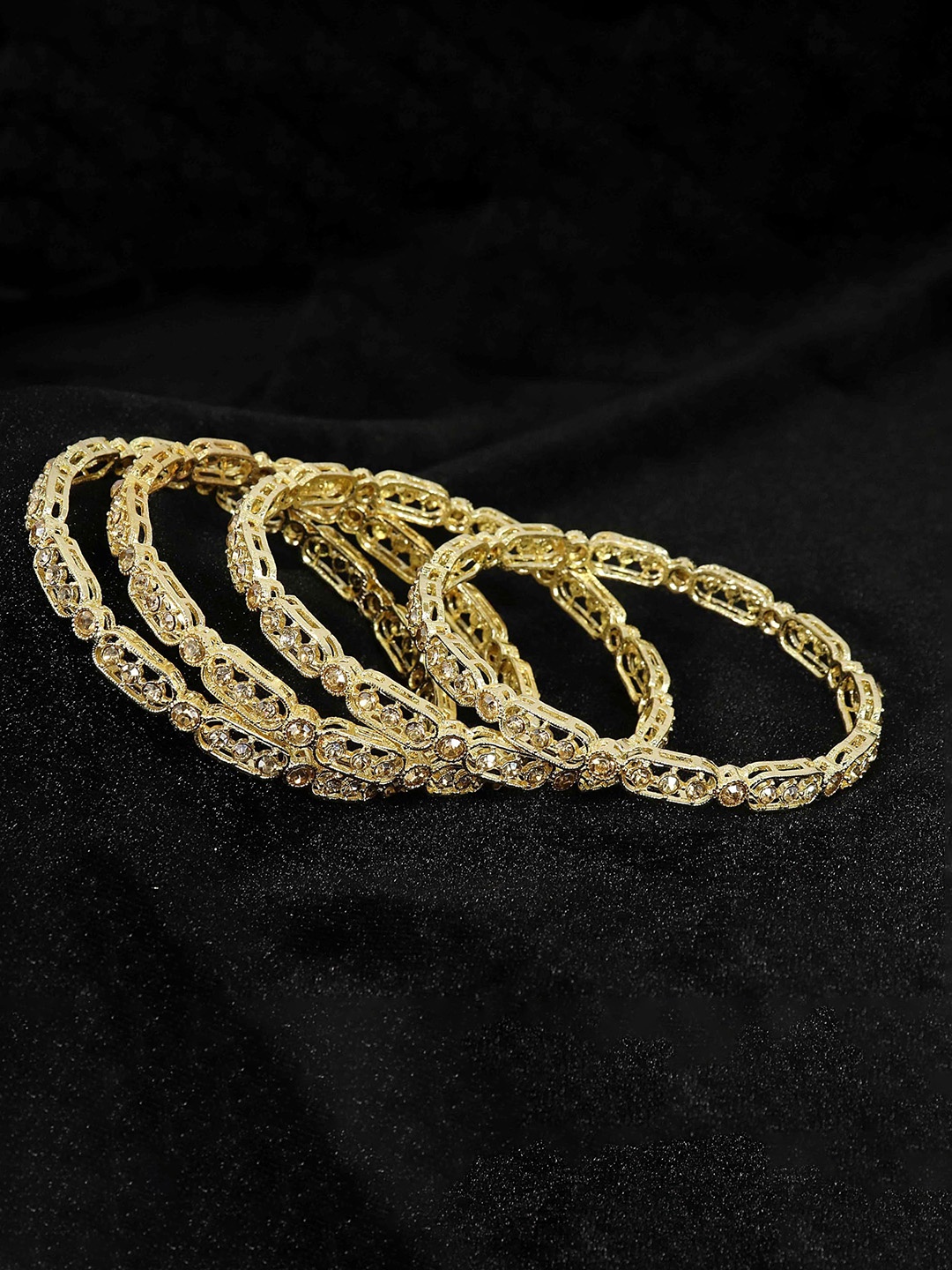 

ZULKA Set of 4 Gold-Plated Metal Zircon Diamond Stone Studded Bangles