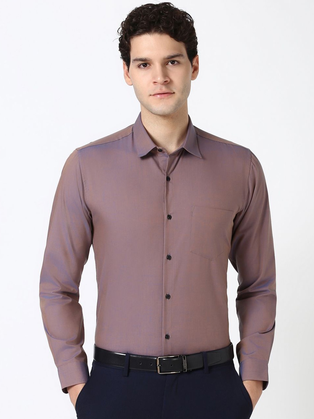 

Peter England Men Spread Collar Solid Cotton Slim Fit Formal Shirt, Purple