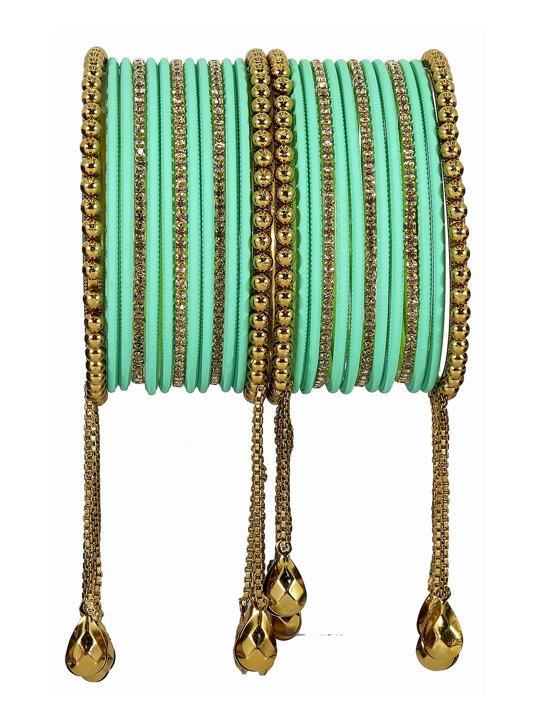 

ZULKA Set Of 26 Gold Plated Zircon Gemstone Studded Latkan Bangles, Turquoise blue