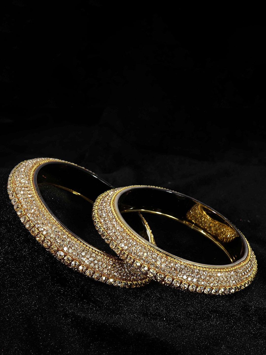 

ZULKA Set Of 2 Gold-Plated Zircon Stone Studded Kada Bangles