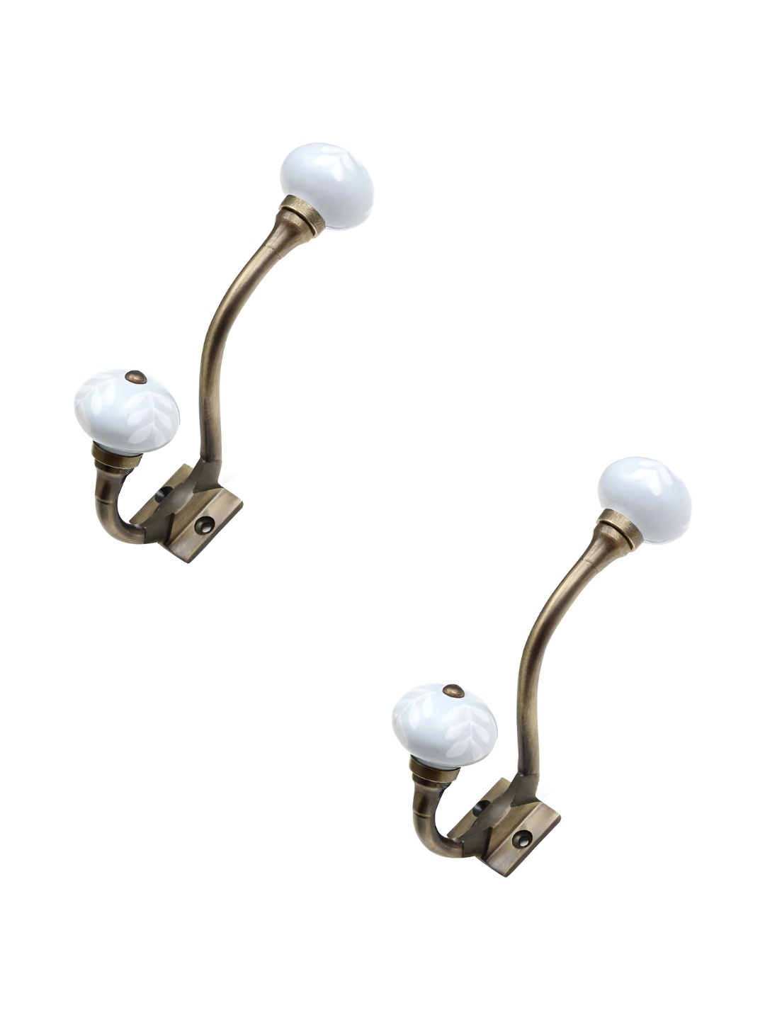 

IndianShelf White & Silver-Toned 2 Pieces Floral Printed Ceramic Wall Hooks