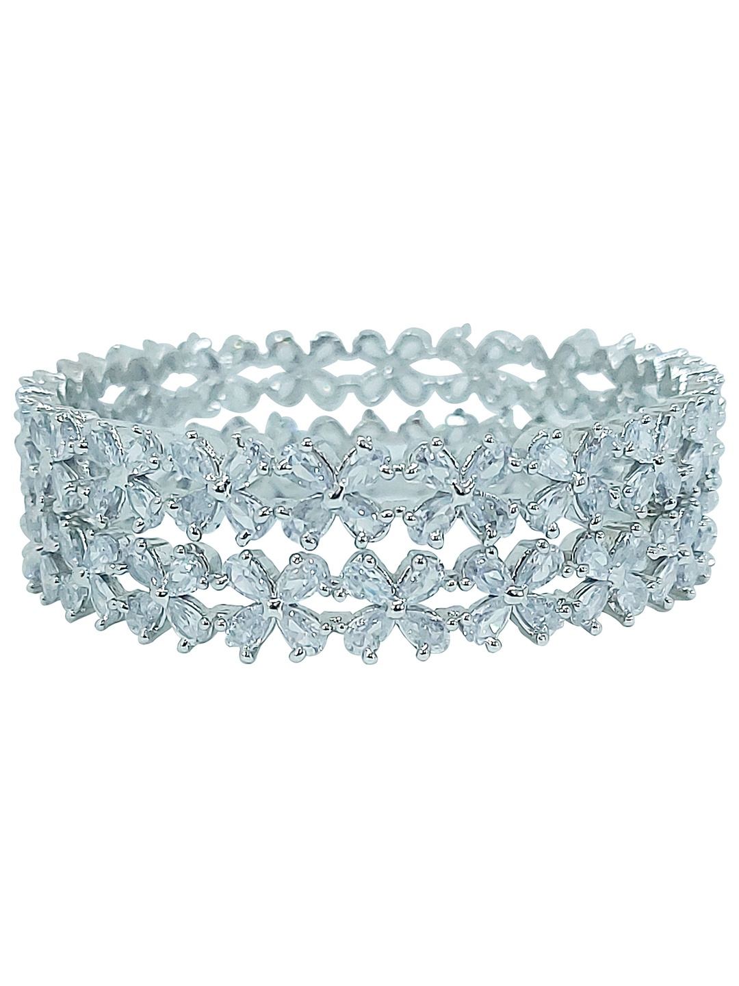 

CHRISHAN PAck Of 2 Silver-Plated Crystal Studded Bangles