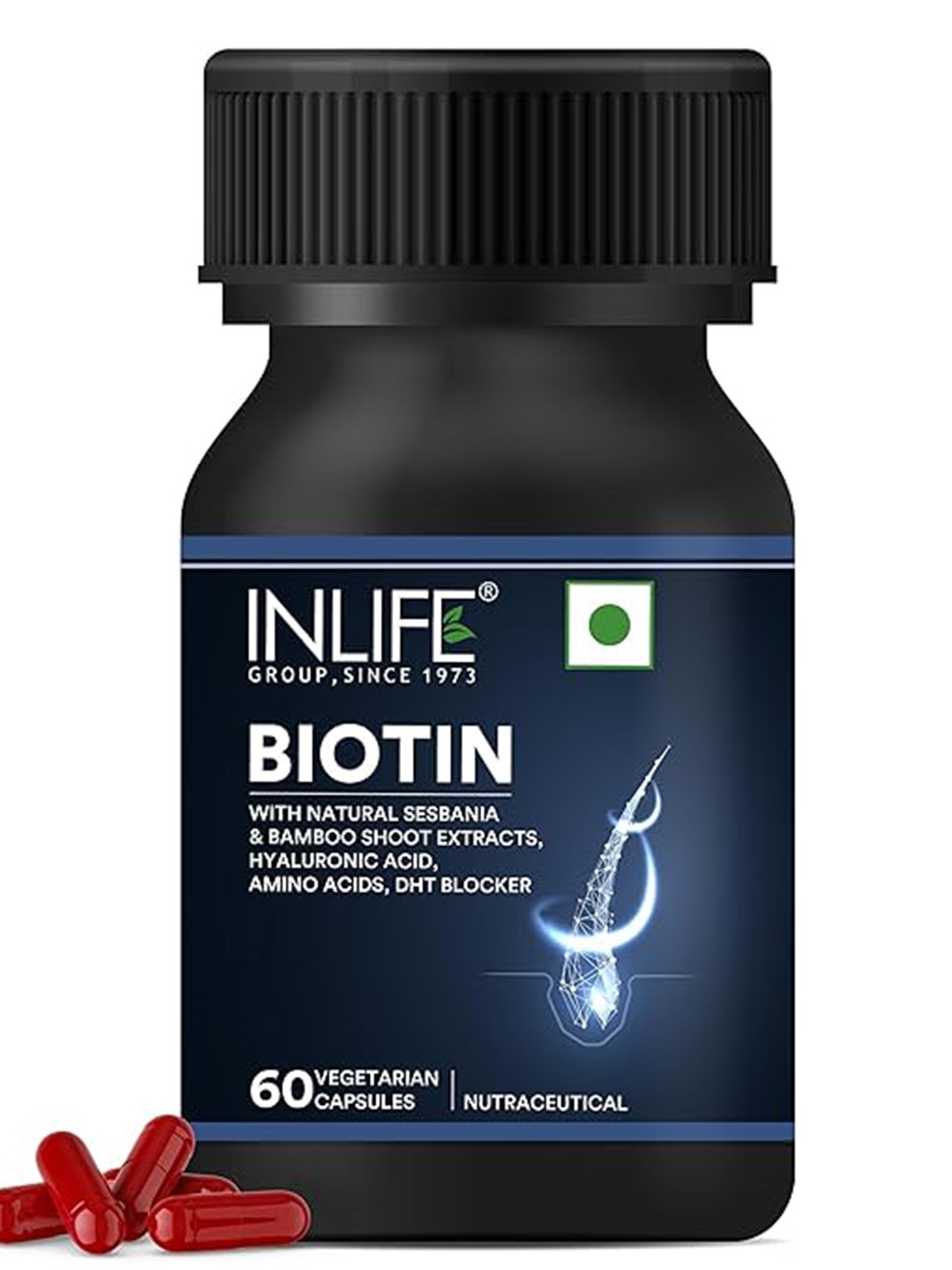 

INLIFE Biotin Supplement for Hair DHT Blocker Capsules - 60 Capsules, White