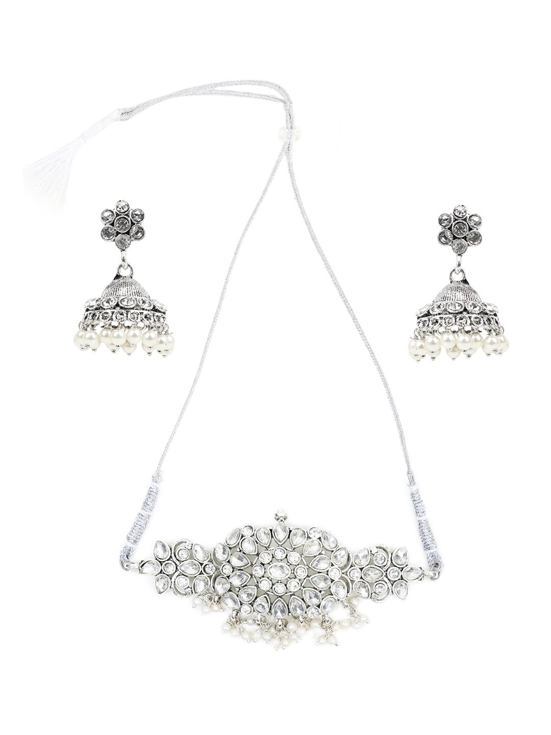 

SUNHARI Stone Studded & Beaded Jewellery Set, Silver