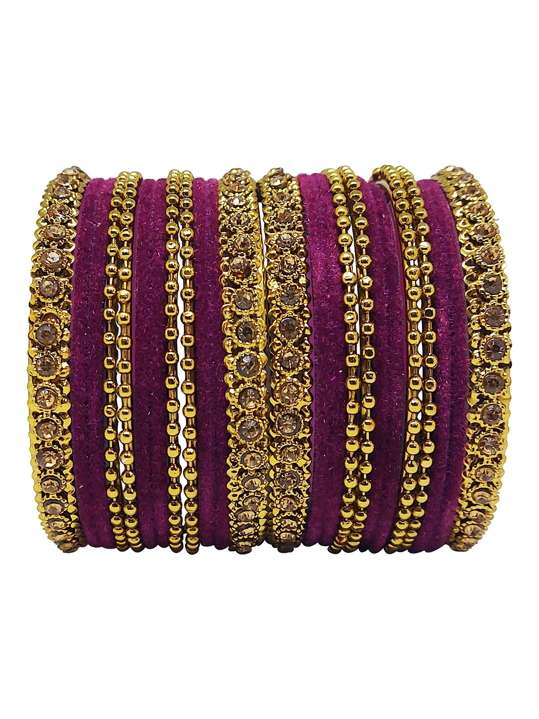 

CHRISHAN Set Of 24 Stone-Studded Fabric Bangles, Gold